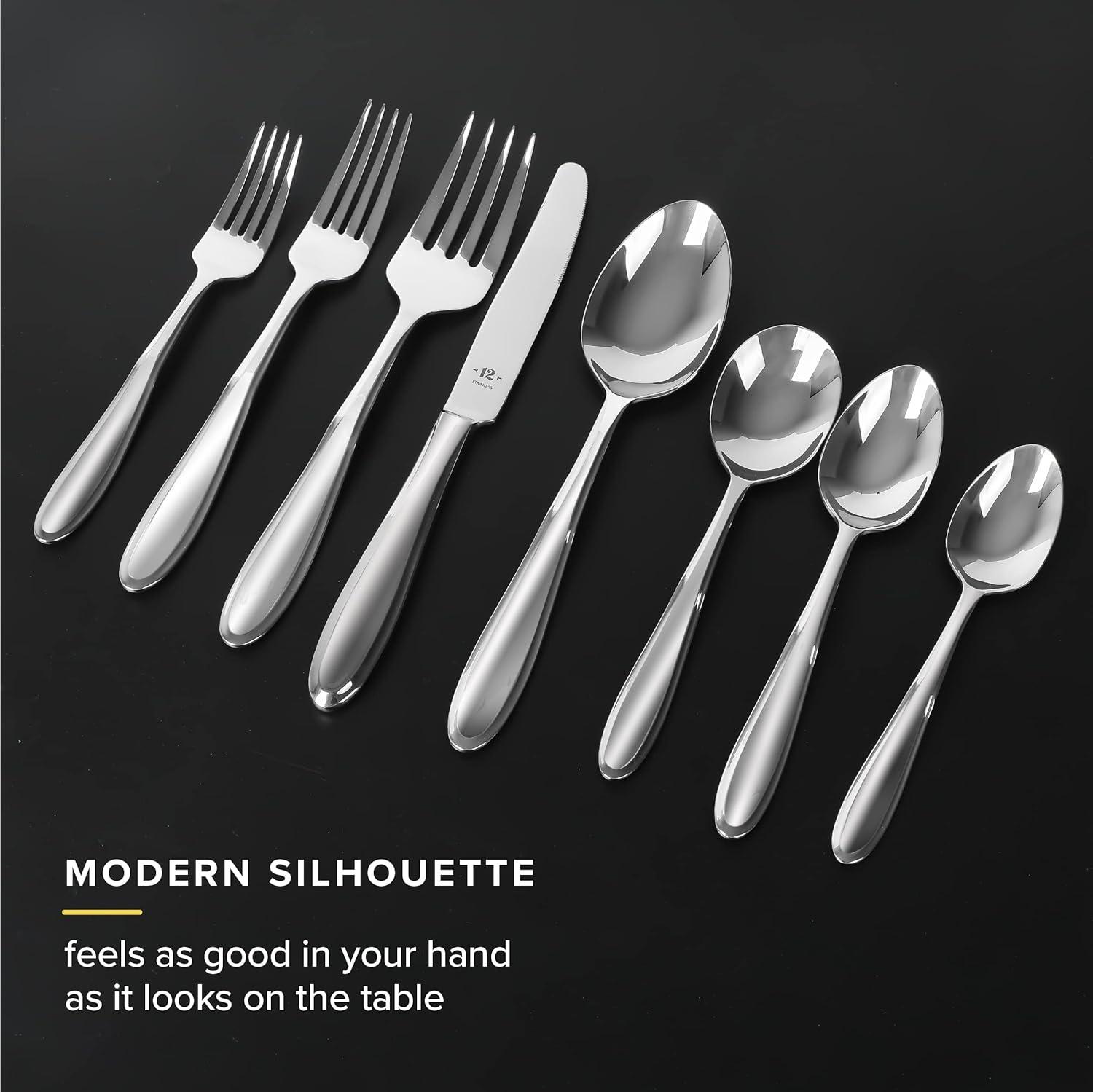 TABLE 12 26-Piece Stainless Steel Flatware Set with Beveled Round Edges, Service for 4