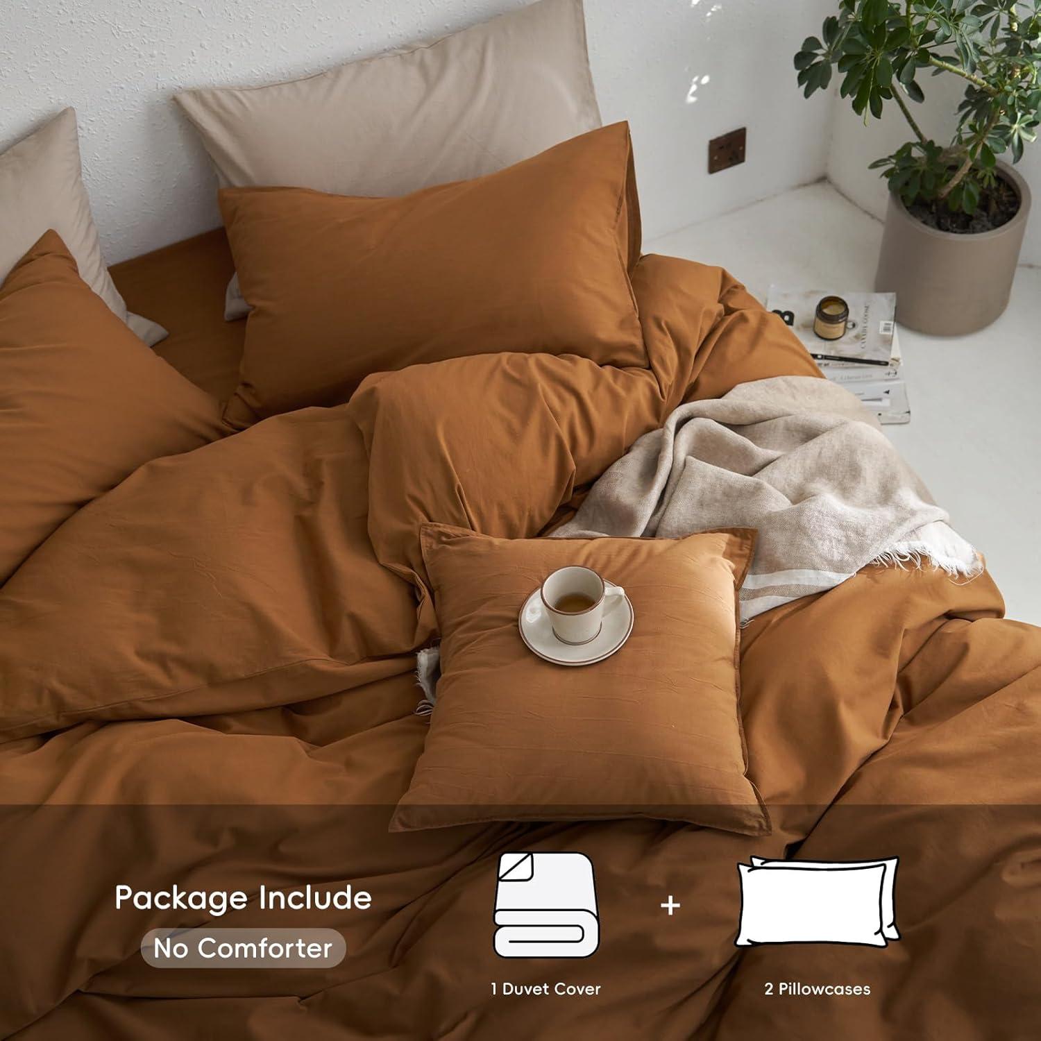 MOOMEE 100% Washed Cotton Linen Like Textured Duvet Cover Set