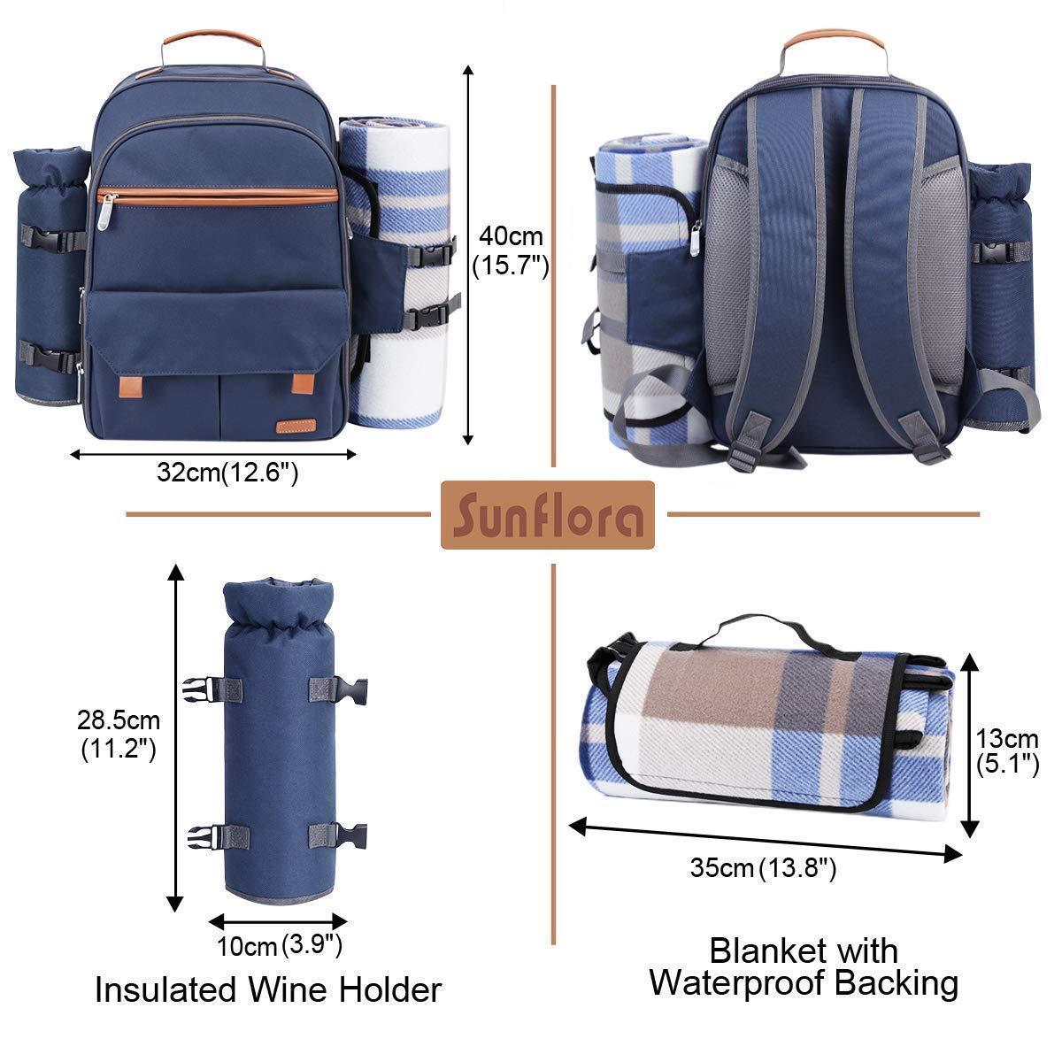 Navy Blue Cationic Fabric Picnic Backpack with Blanket and Insulated Cooler