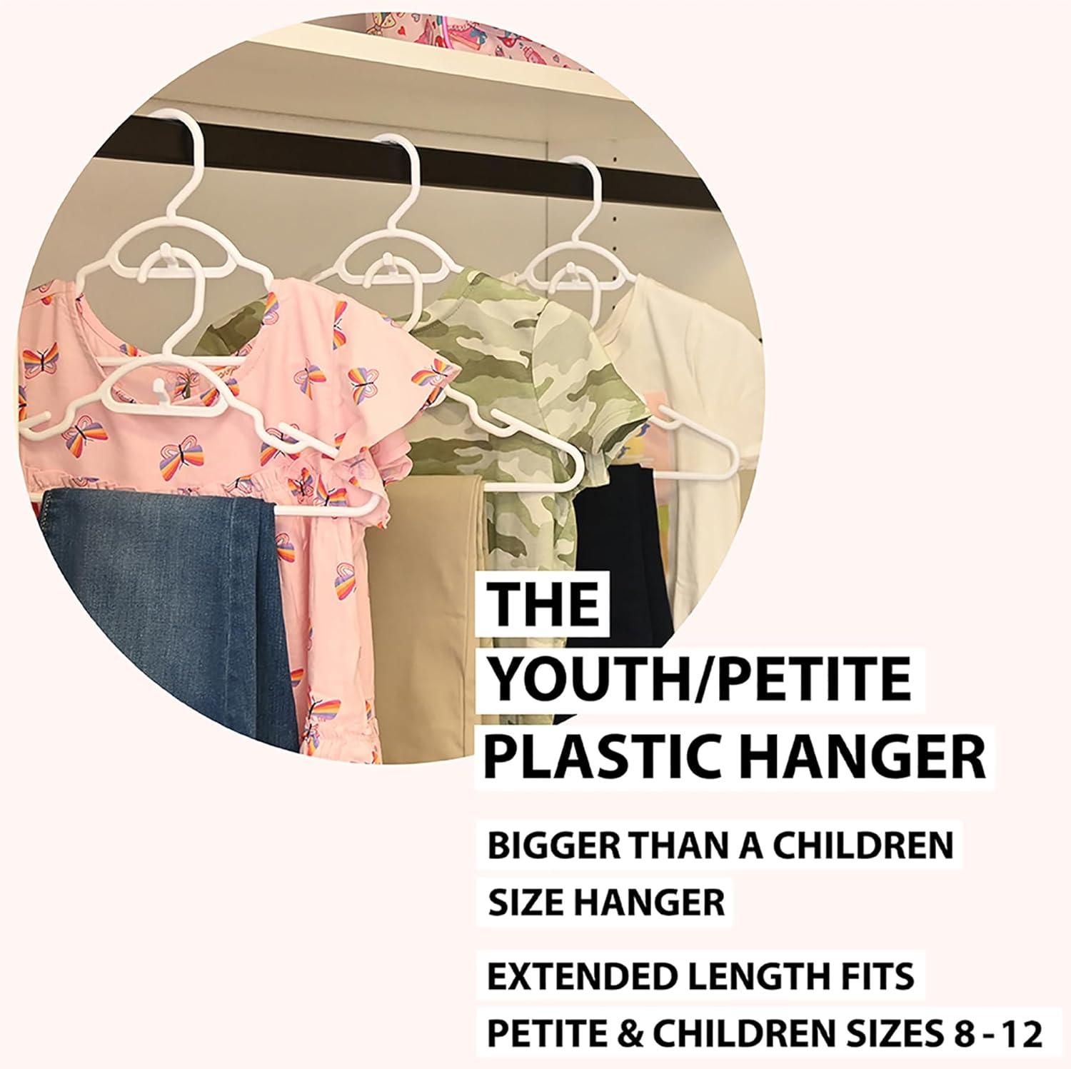 30 Pk Youth Petite Plastic Hangers, Medium Size Hangers, Petite, Preteen, Junior, Children Clothes Sizes 8 to 14, 30 Pack (Waltz Blue)