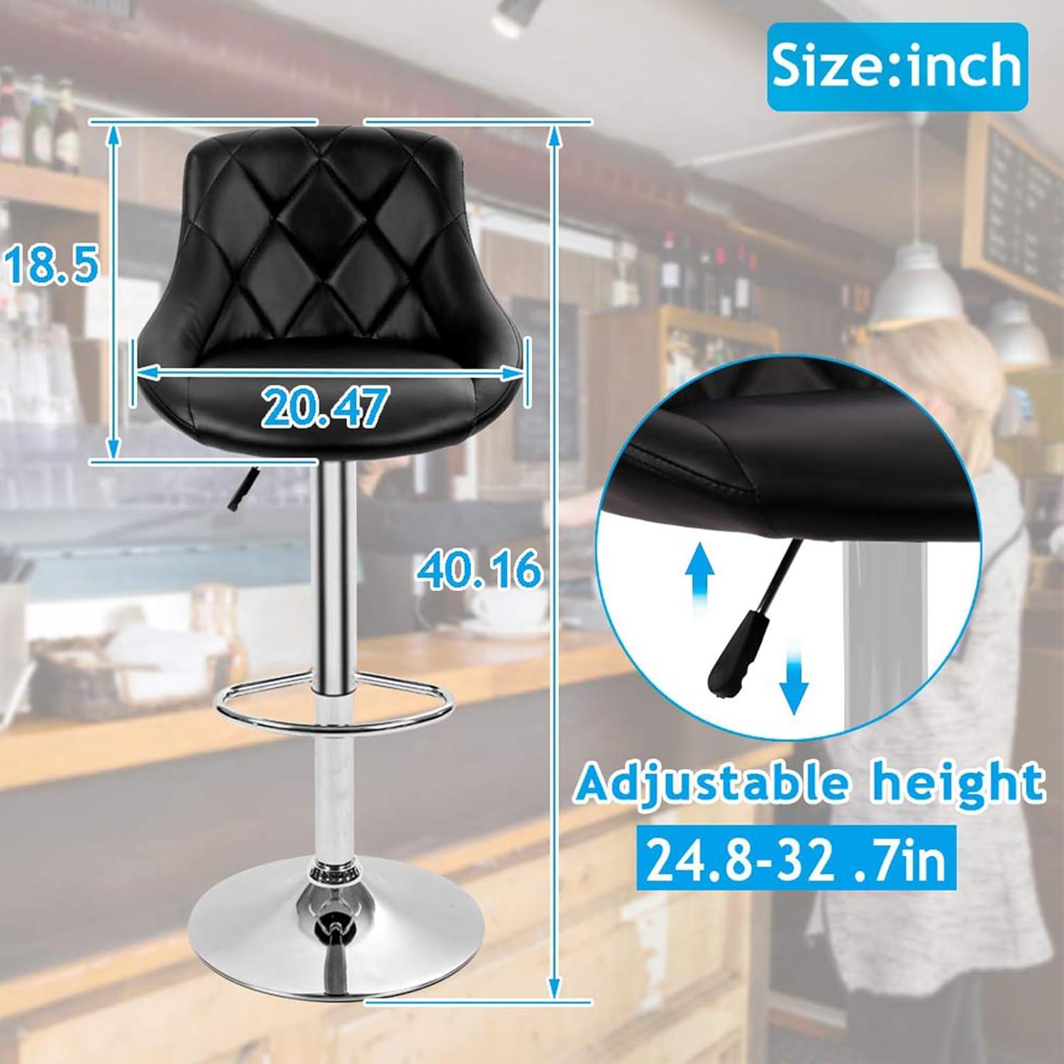MarketLane Bar Stools Set of 2,Modern PU Leather,Armless with Backrest Swivel Bar Stools,Height Adjustable Swivel Barstool Hydraulic Island Bar Stools Armless Kitchen Counter Bar Chairs,Black