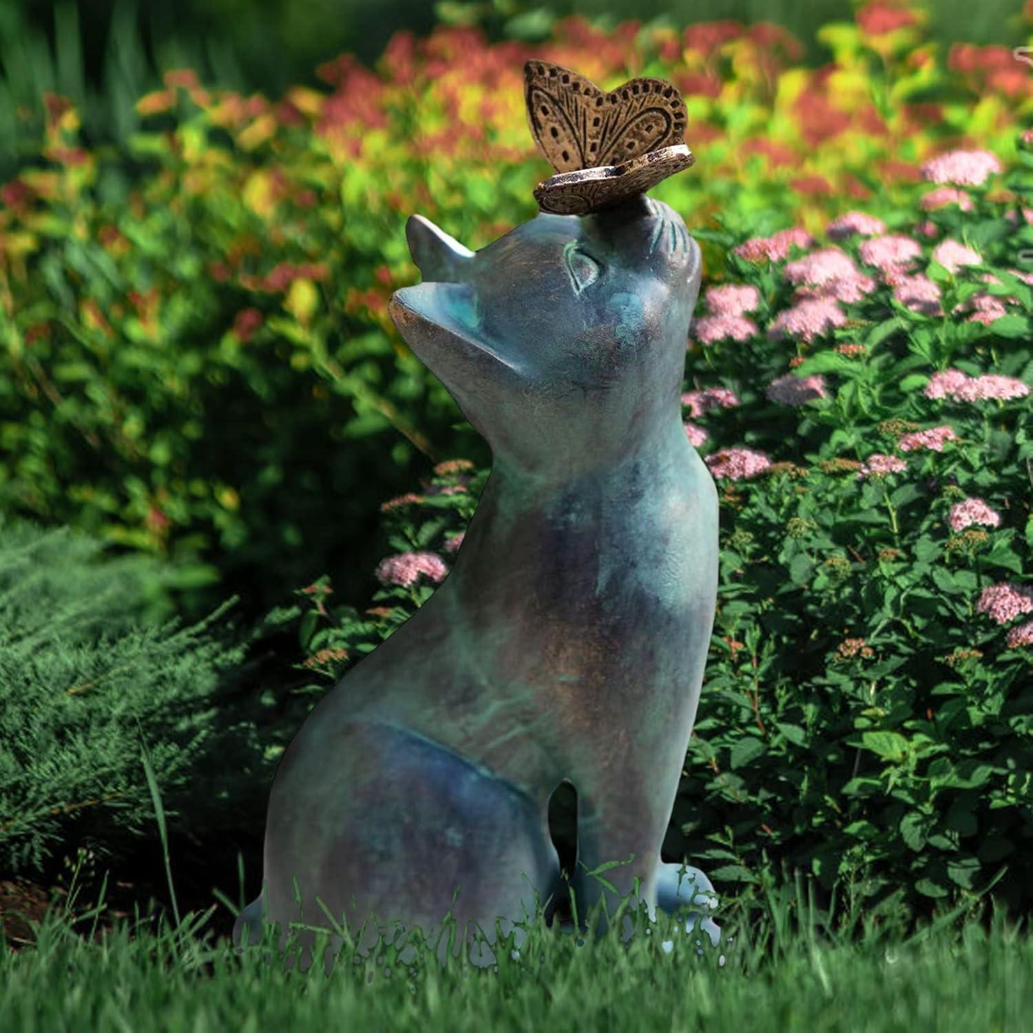 Resin Garden Cat Statue with Butterfly for Outdoor Decor