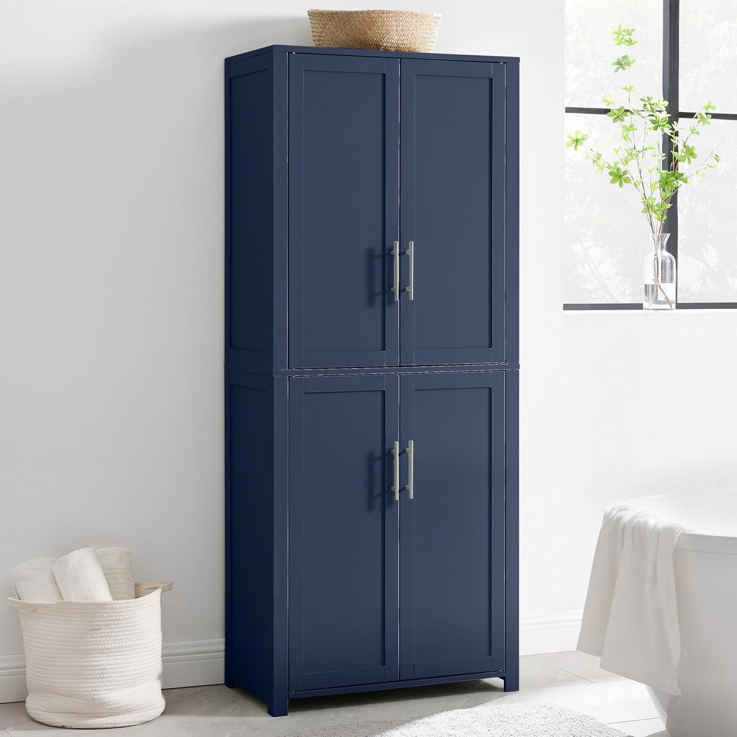 Crosley 67" Savannah Tall Kitchen Storage Pantry Navy: Traditional Farmhouse Design, Wood Veneer, MDF Frame, 3 Adjustable Shelves