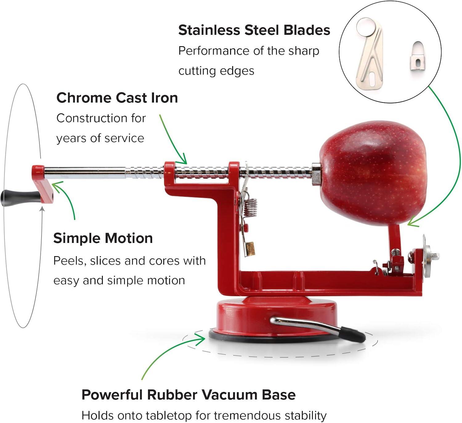 Red Cast Aluminum Apple Peeler Corer Slicer with Stainless Steel Blade