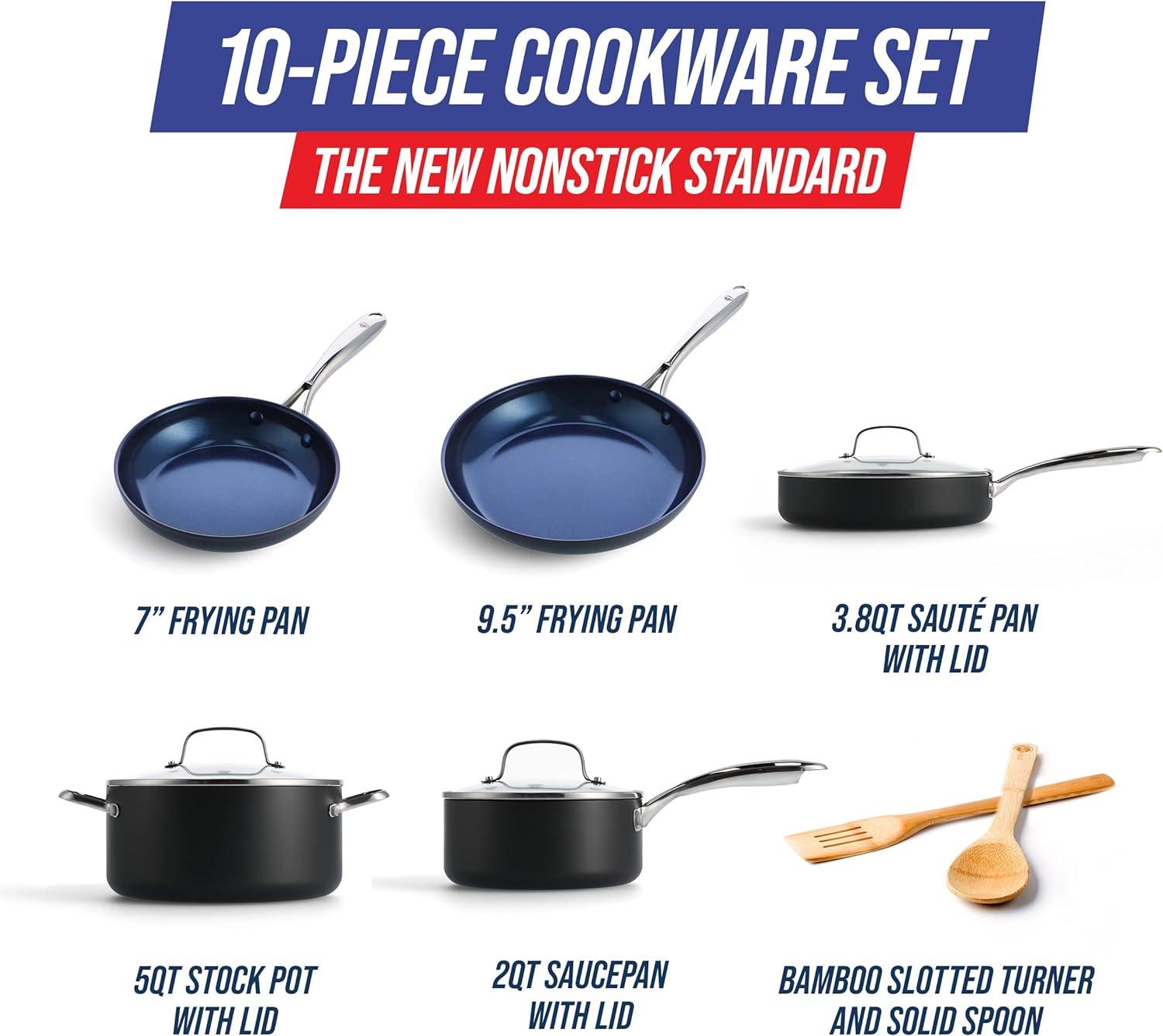 Blue Diamond 10-Piece Nonstick Aluminum Cookware Set with Glass Lids