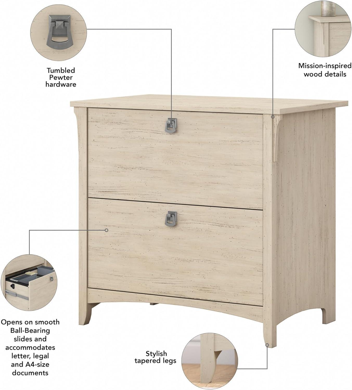 Salinas 2 Drawers File Cabinet In Antique White - Bush Furniture: Mid-Century Modern, Wood Composite, Laminate Surface