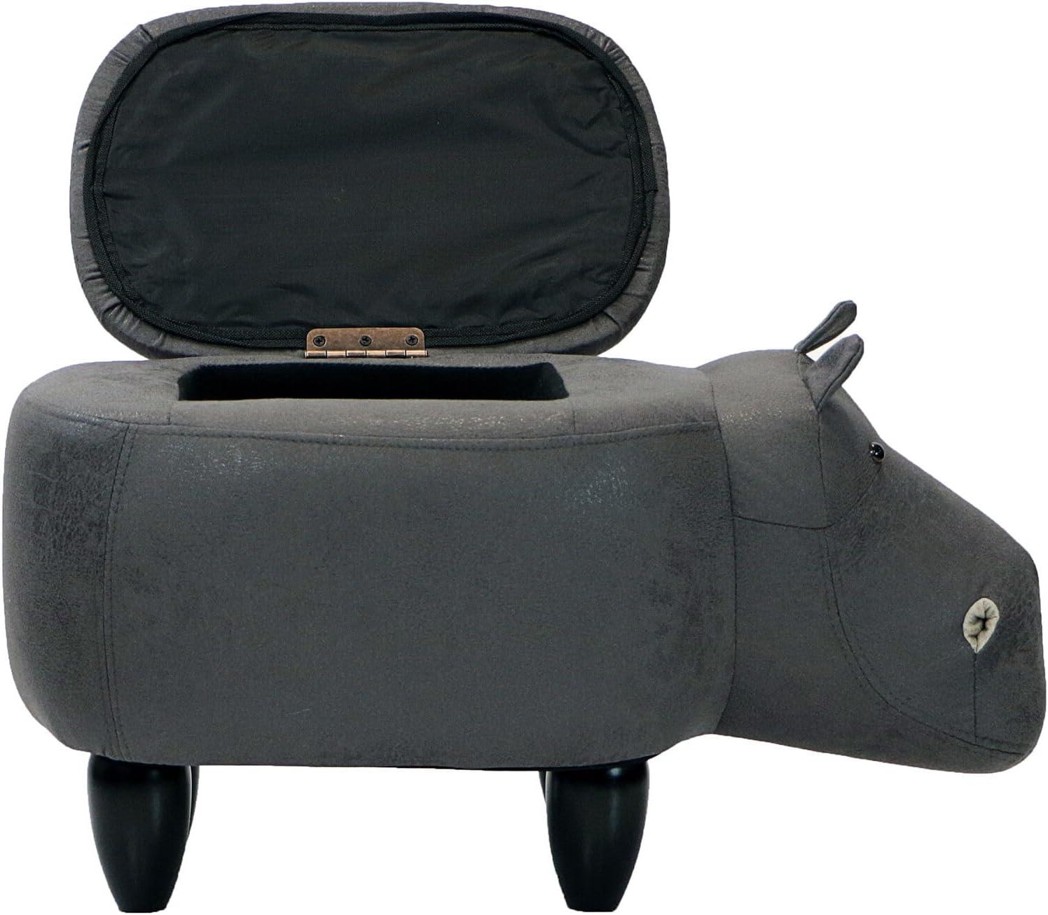 Critter Sitters 15-In. Seat Height Dark Gray Hippo Animal Shape Storage Ottoman - Furniture for Nursery, Bedroom, Playroom, and Living Room Decor