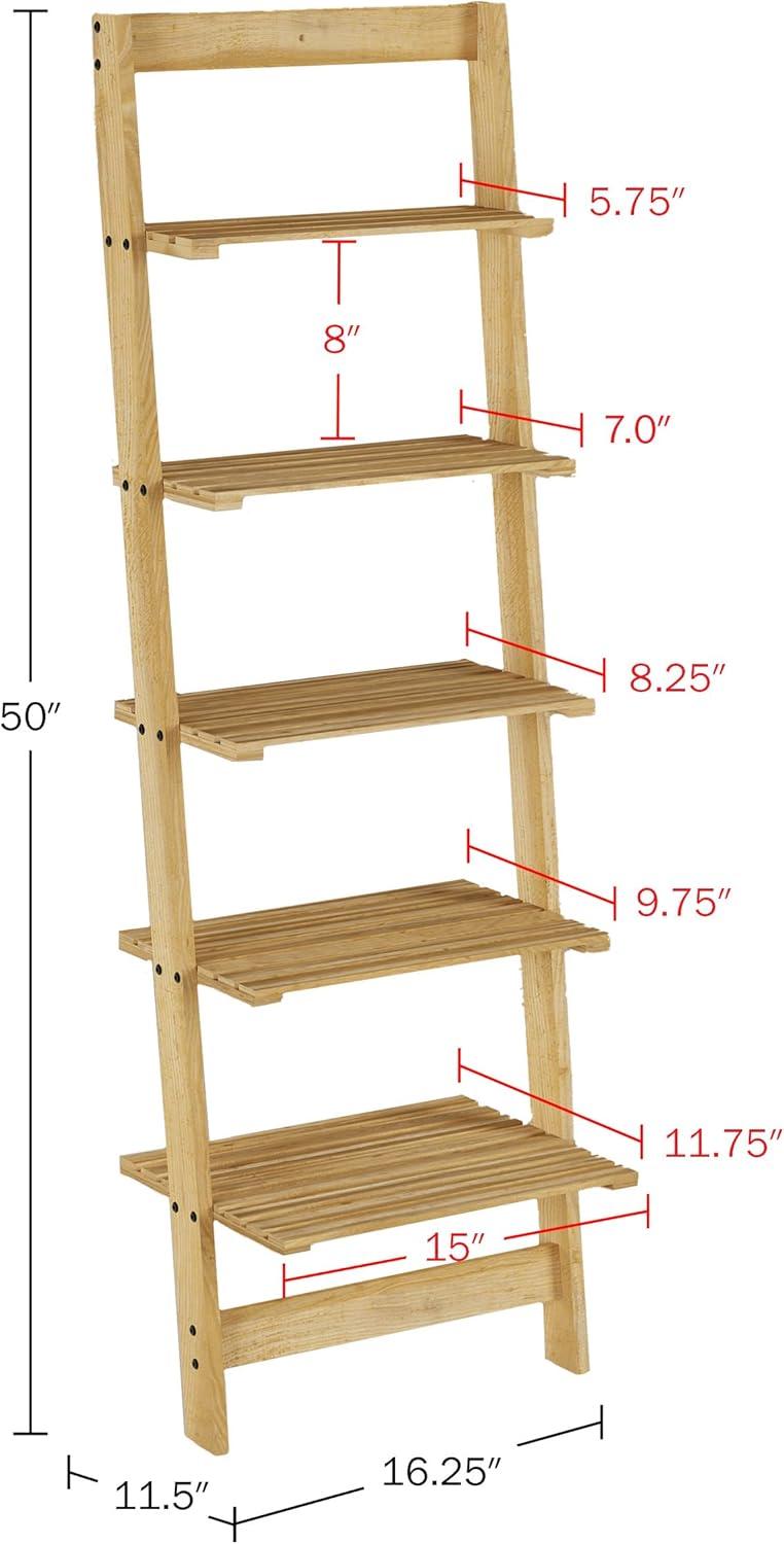 L5-Tier Ladder Shelf – Leaning Book Case – Bookshelf for Bedroom, Living Room, or Kitchen Shelving – Home Décor by Lavish Home (Oak)