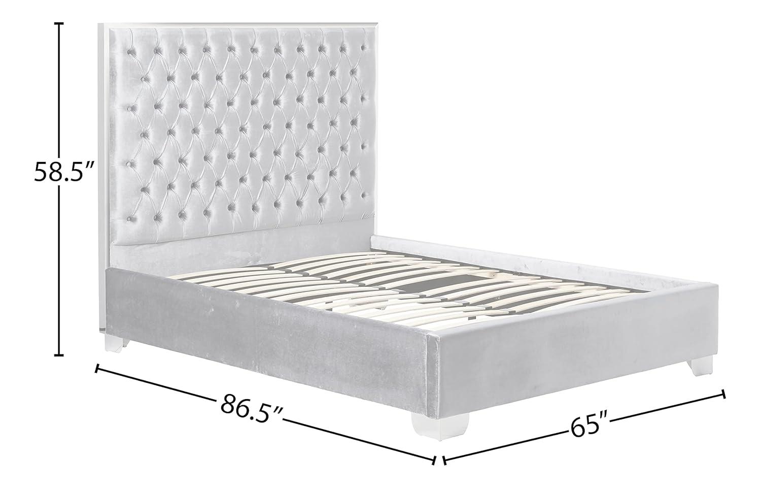 Lexi Grey Velvet Queen Bed - Contemporary