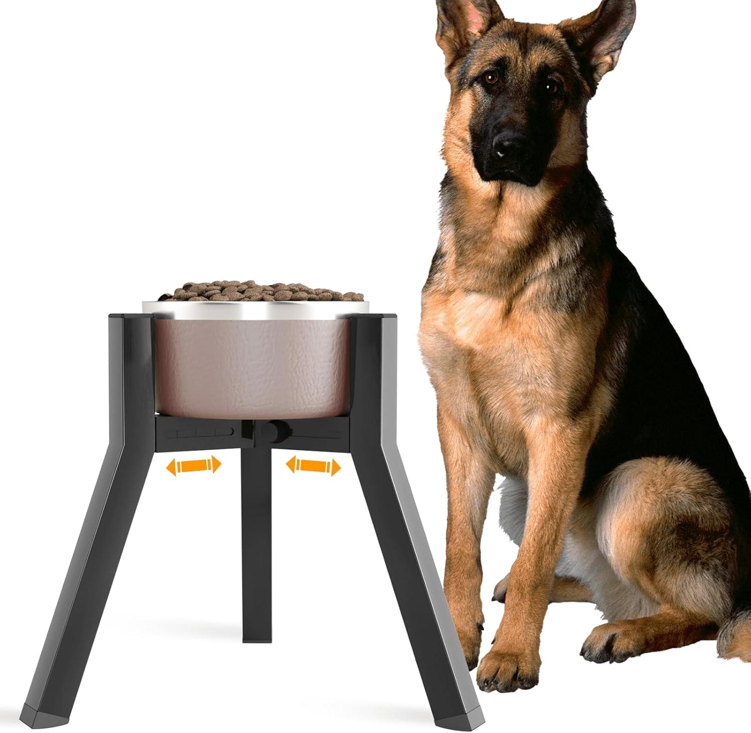 Raised Dog Bowl Stand for Large Dogs 11" Height Adjustable Width 7-10.6" Single Tall Elevated Dog Bowls Stand, Food & Water Feeder Bowl Holder for Large Breeds(Bowl Not Included)