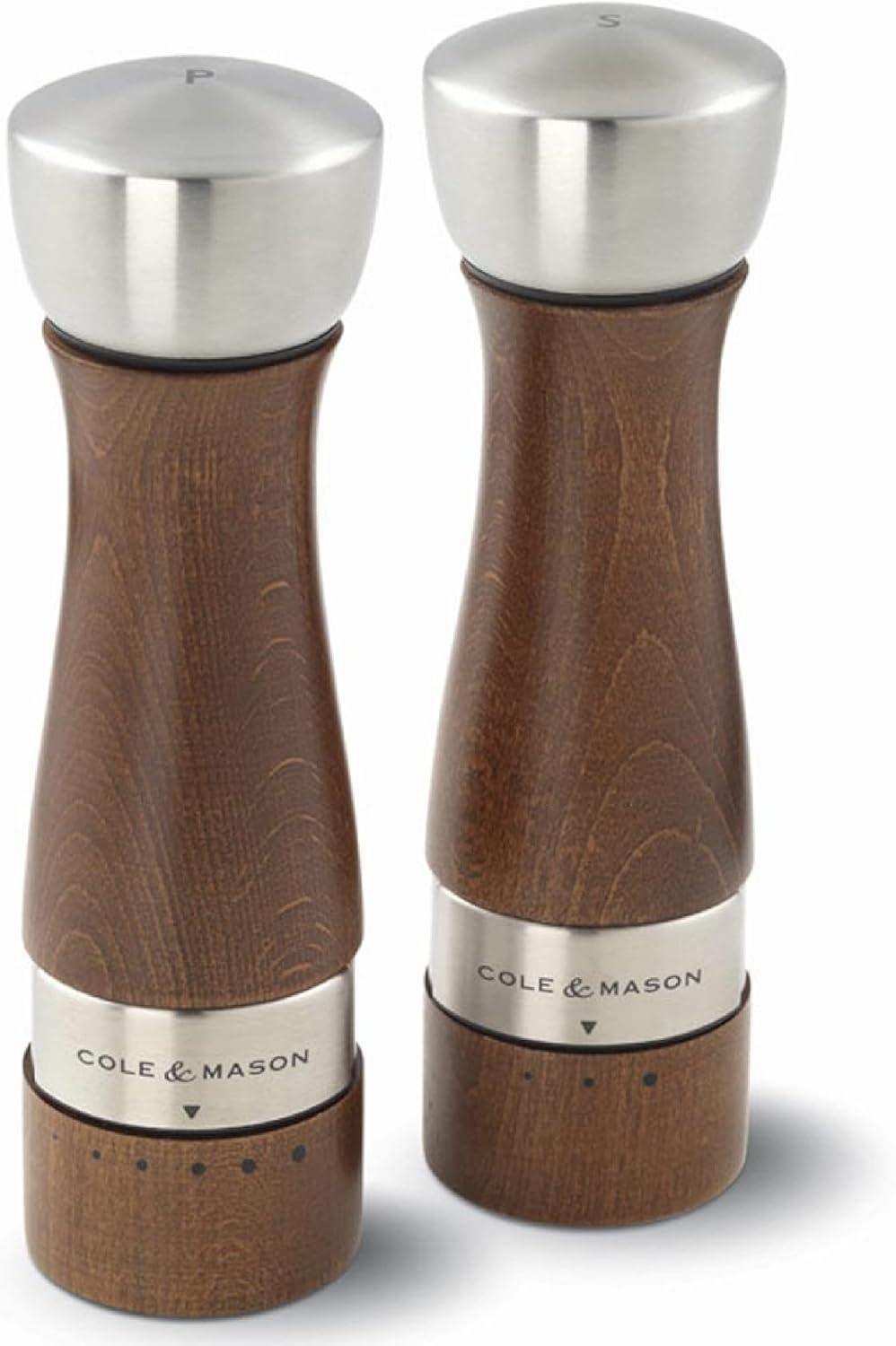 Oldbury Brown Beechwood and Steel Salt and Pepper Grinder Set