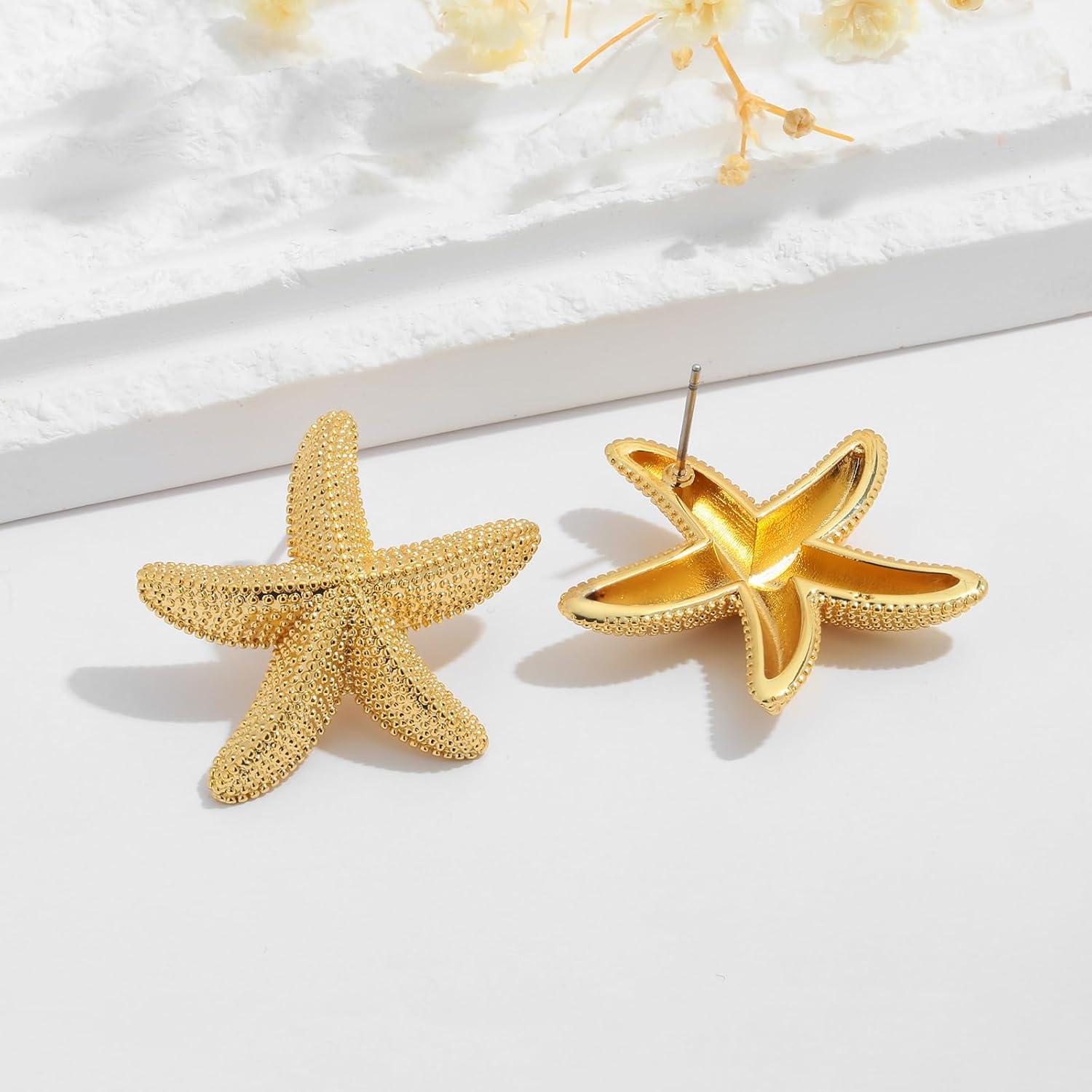 Punk Boho Starfish Earrings Starfish Statement Star Stud Earrings for Women Beach Ocean Summer Jewelry