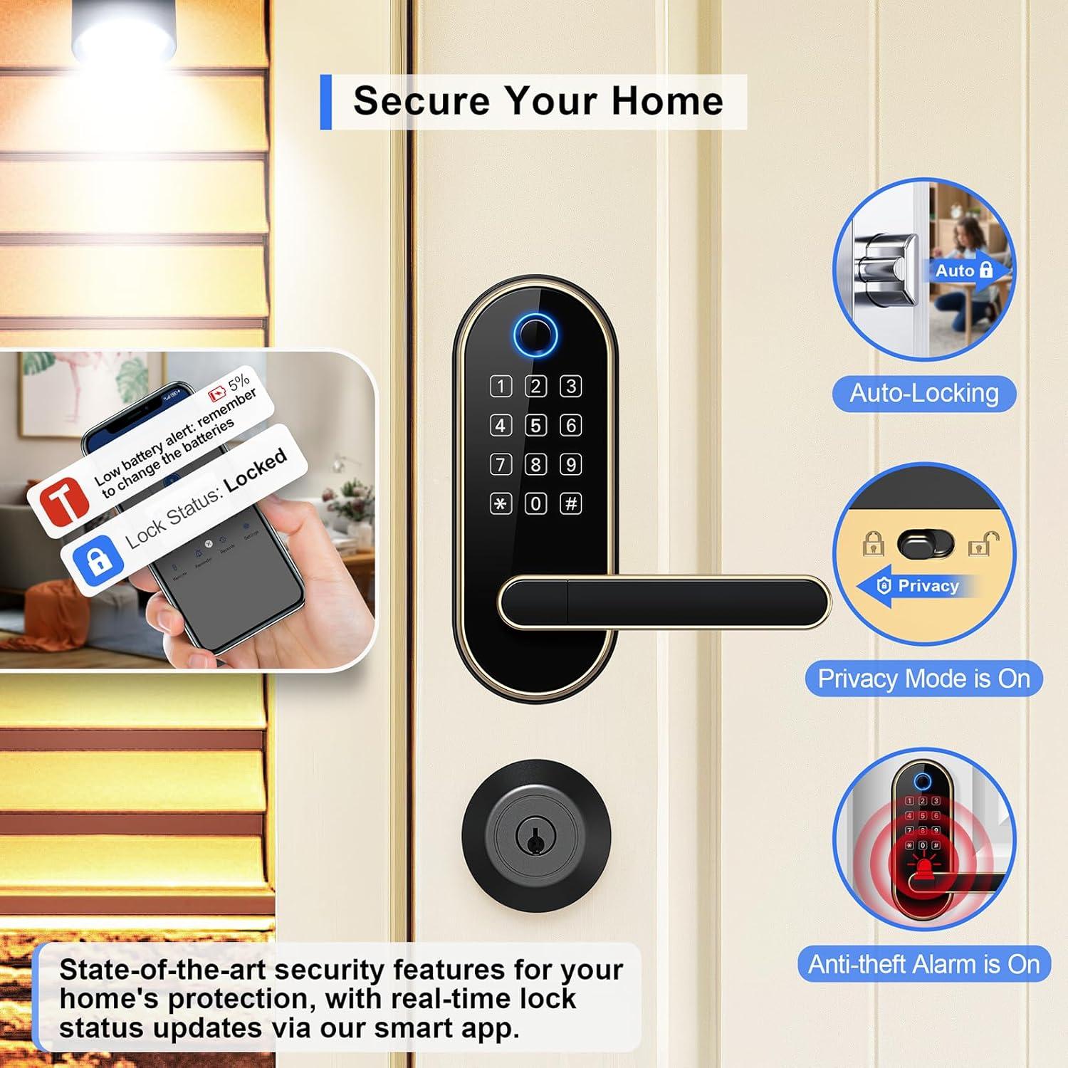 Gold Polished Biometric Smart Door Lock with Keypad