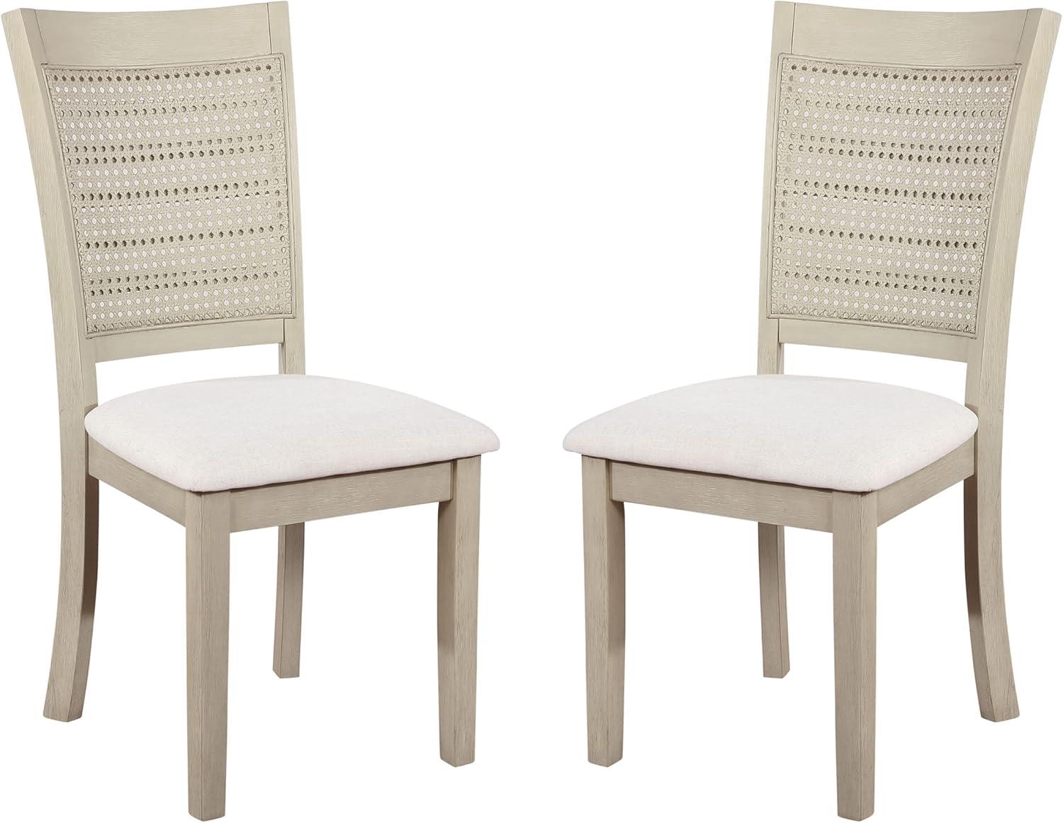 Walden Cane Back Dining Chair with  White Base and Linen  White Fabric Seat