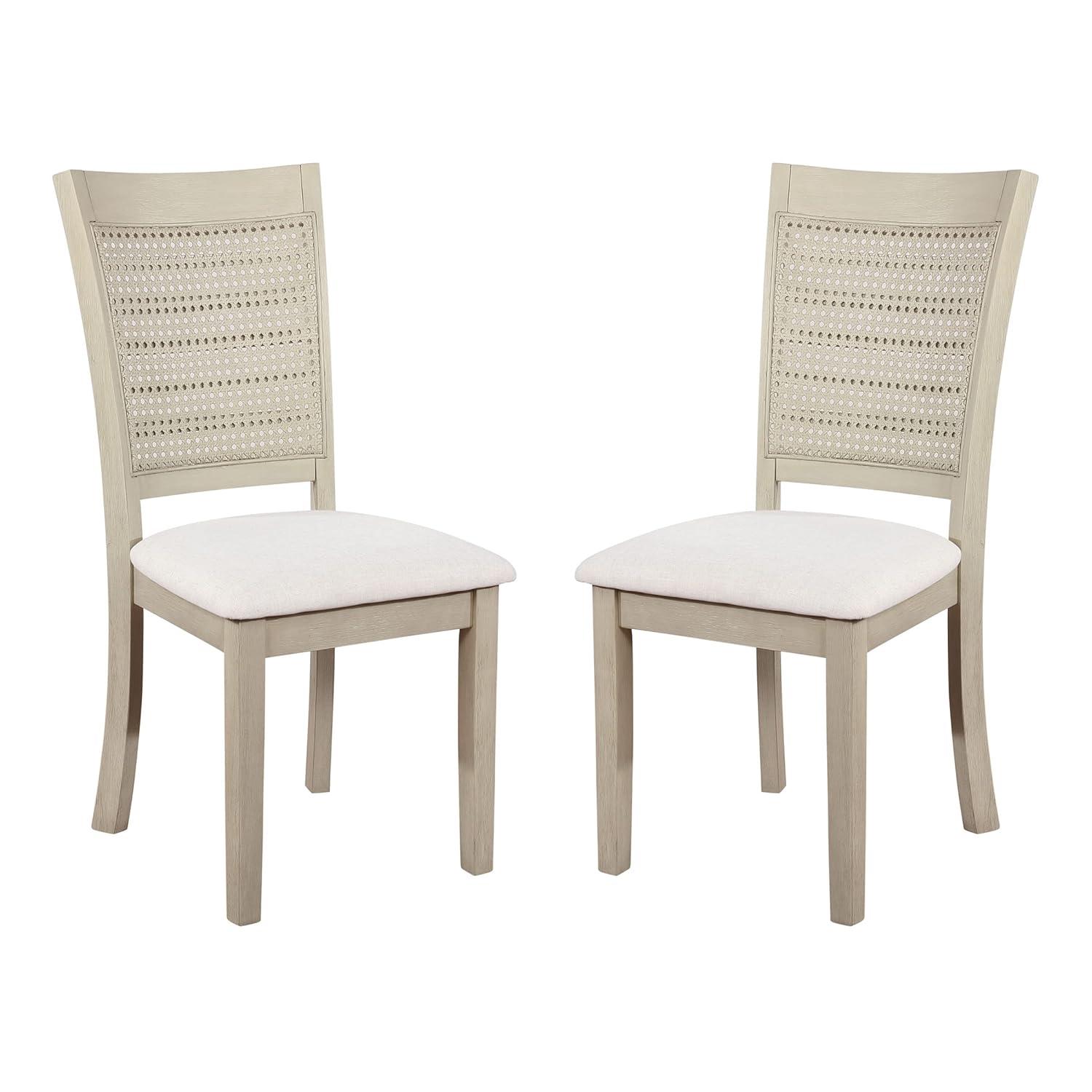 Walden Cane Back Dining Chair with  White Base and Linen  White Fabric Seat