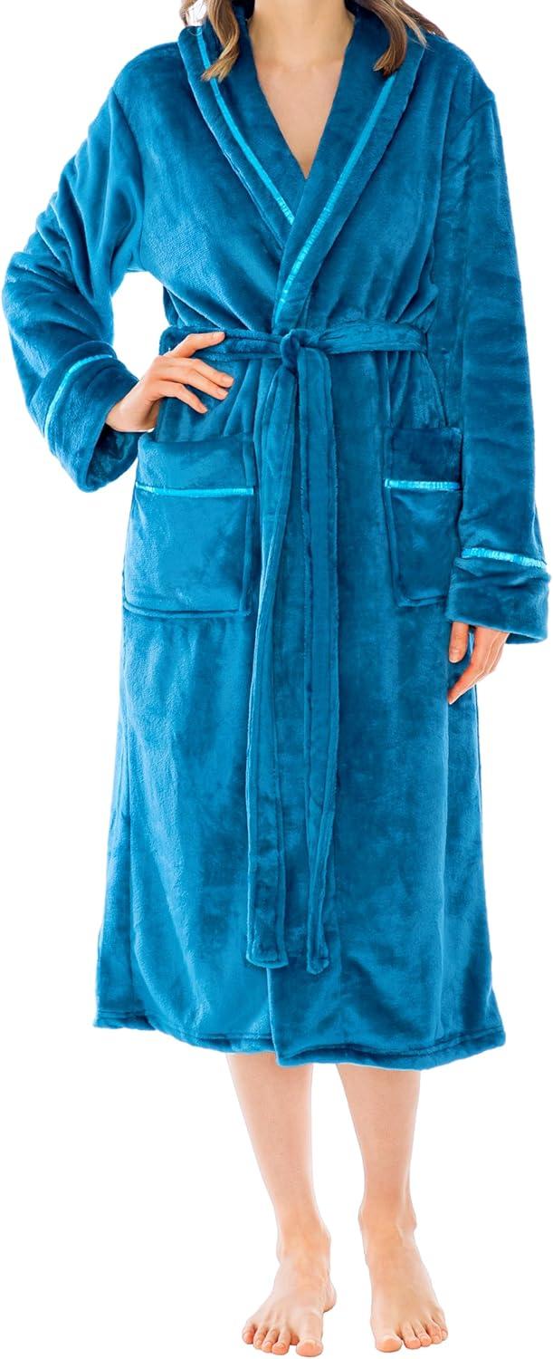 PAVILIA Fleece Robe For Women, Plush Warm Bathrobe, Fluffy Soft Spa Long Lightweight Fuzzy Cozy, Satin Trim