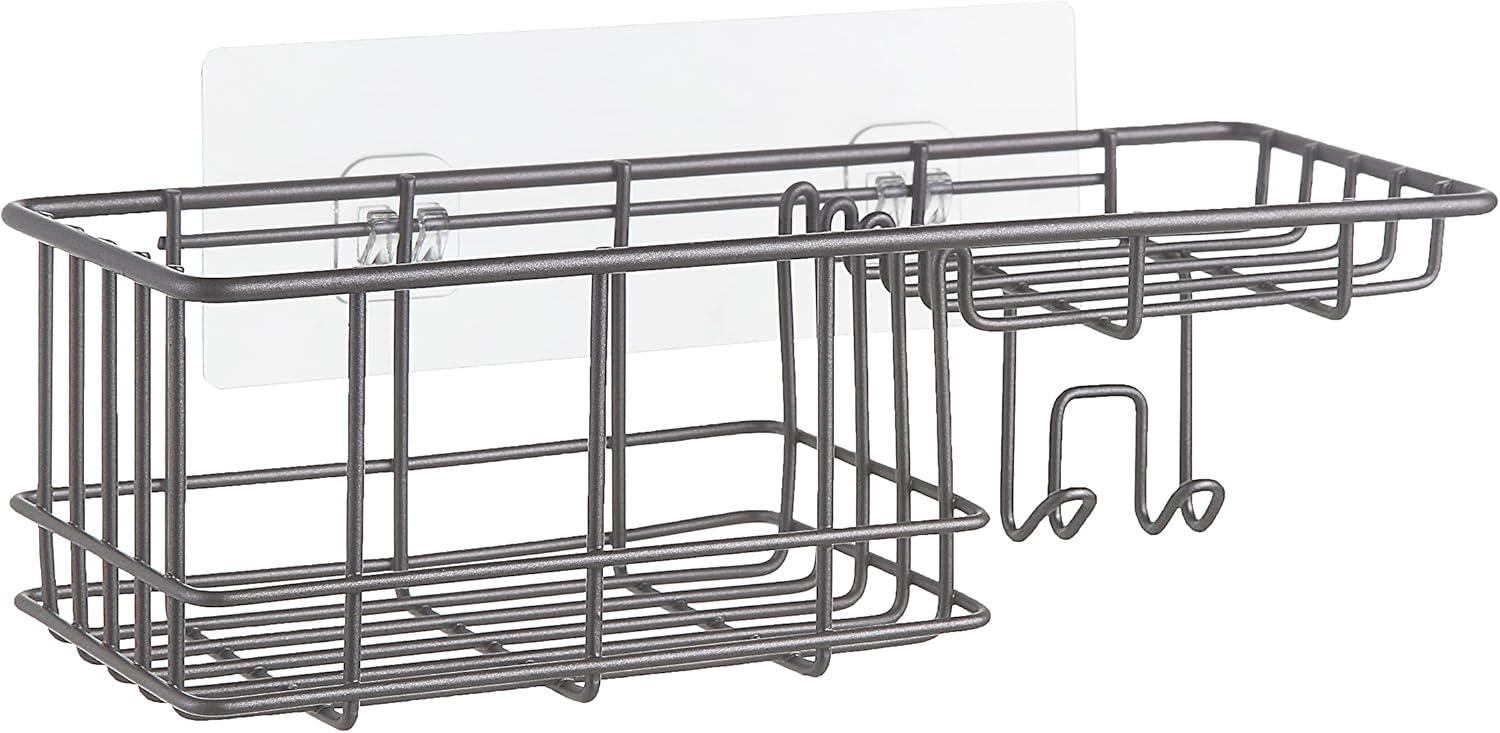 Gunmetal Rectangular Metal Shower Caddy with Adhesive Hook