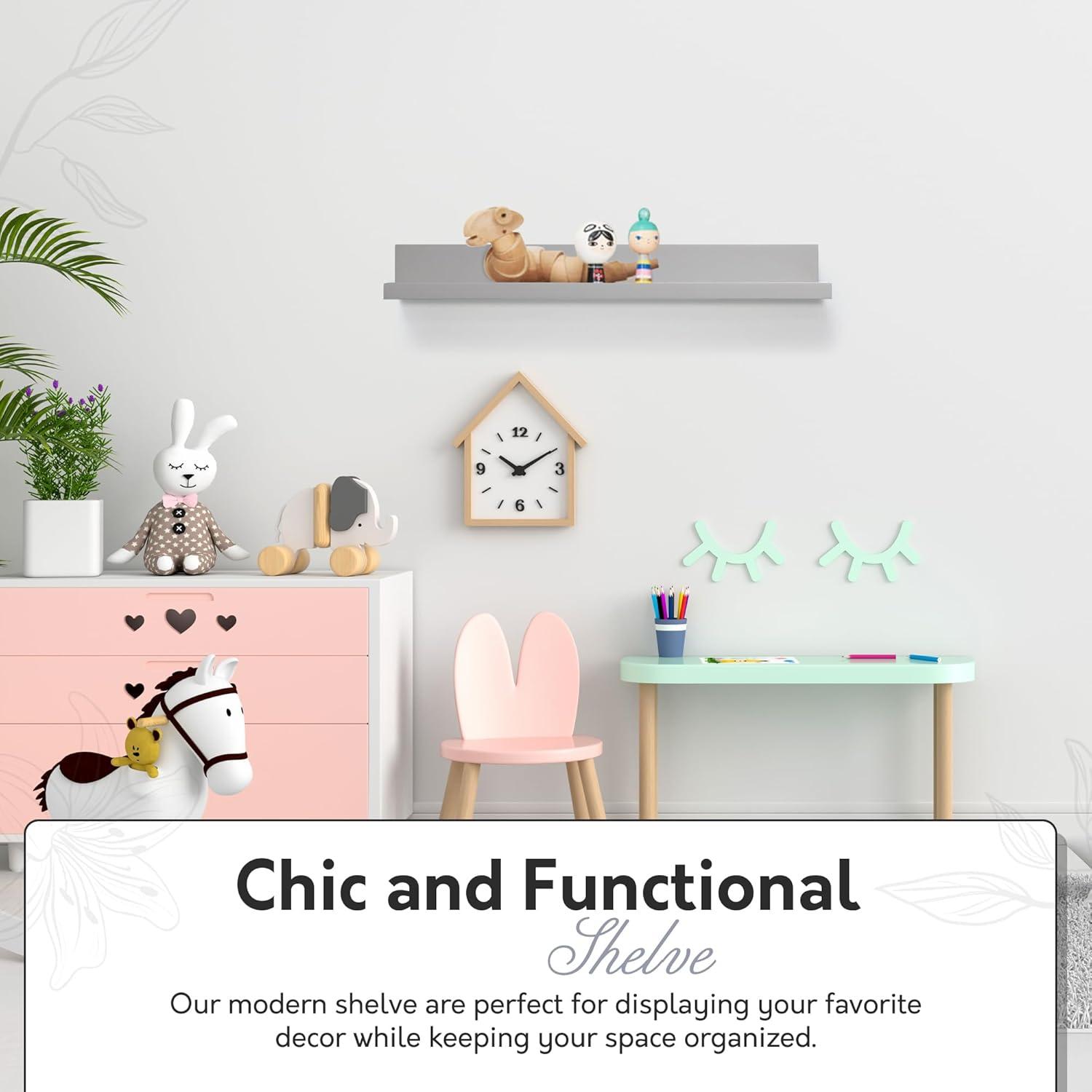 35.4" Picture Ledge Shelf for Kids' Room Gray - InPlace: Decorative Wall Shelf, MDF, Painted Finish, 17 lb Capacity