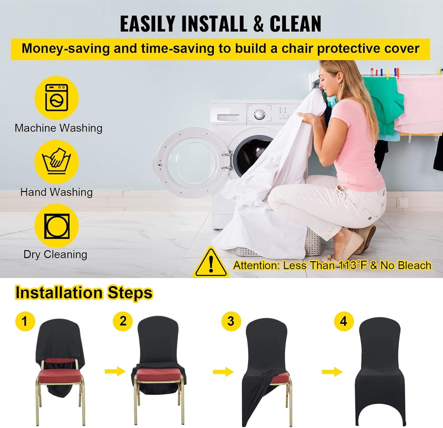 VEVOR Black Stretch Spandex Chair Covers, Set of 50 - Universal Fitted Slipcovers for Folding Chairs - Removable and Washable - Ideal for Weddings, Banquets, Parties, and Celebrations