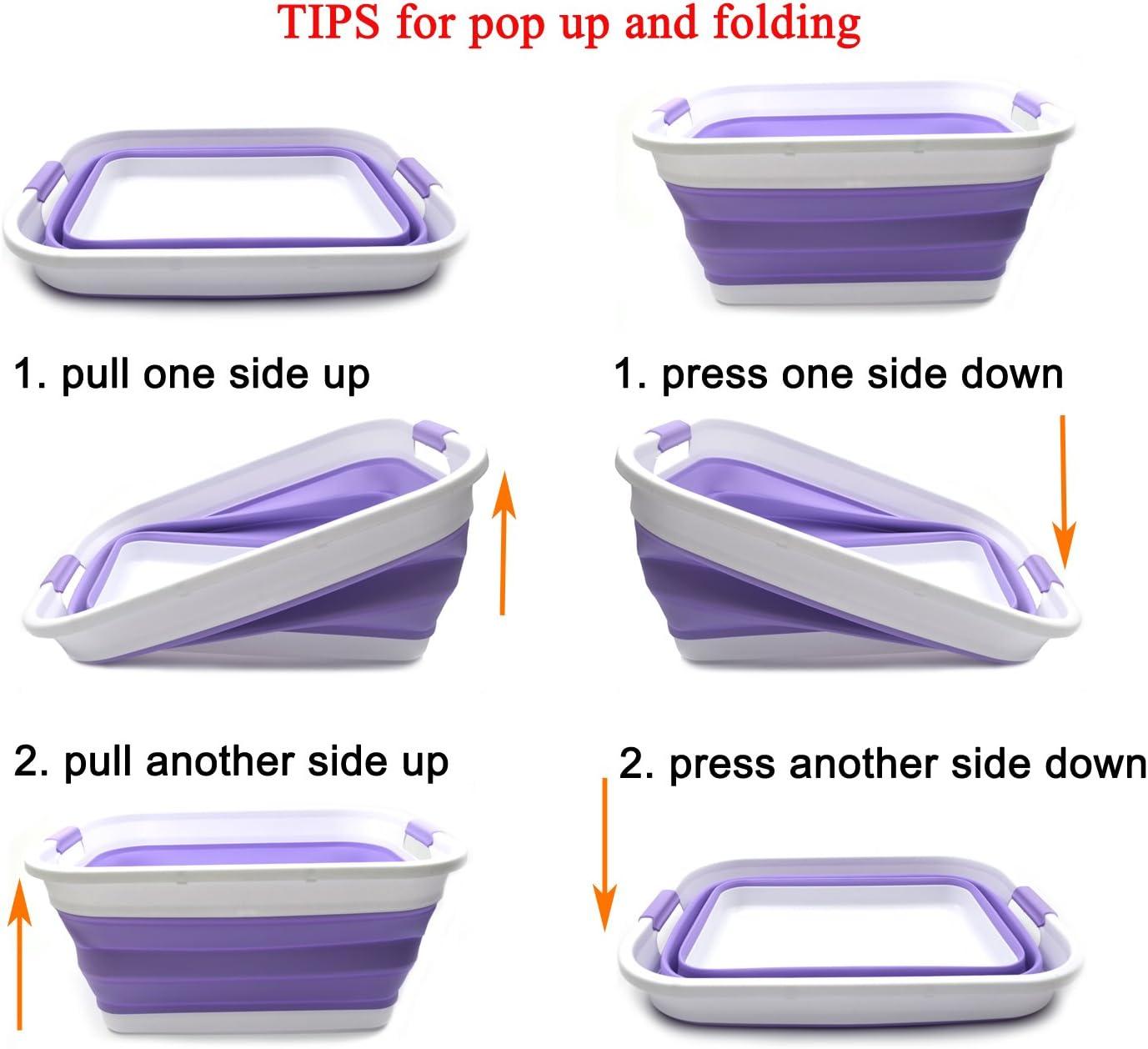 SAMMART Collapsible Plastic Laundry Basket/ Washtub 41L (10.8 Gallon) Set of 2, Lt. Purple