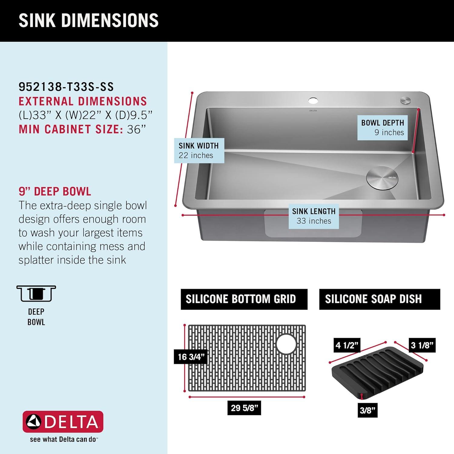 Delta Marca™ Drop-In Undermount Stainless Steel Single Bowl Kitchen Sink with Accessories