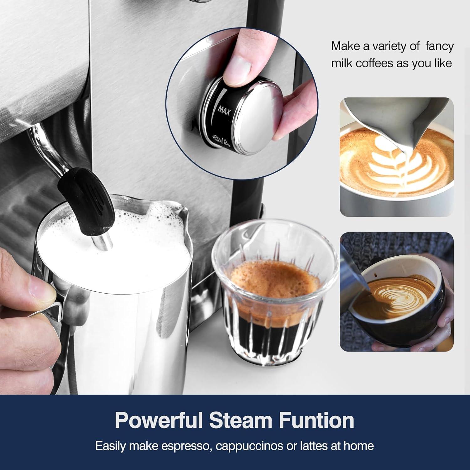 Silver Stainless Steel Automatic Espresso Machine with Steam Wand