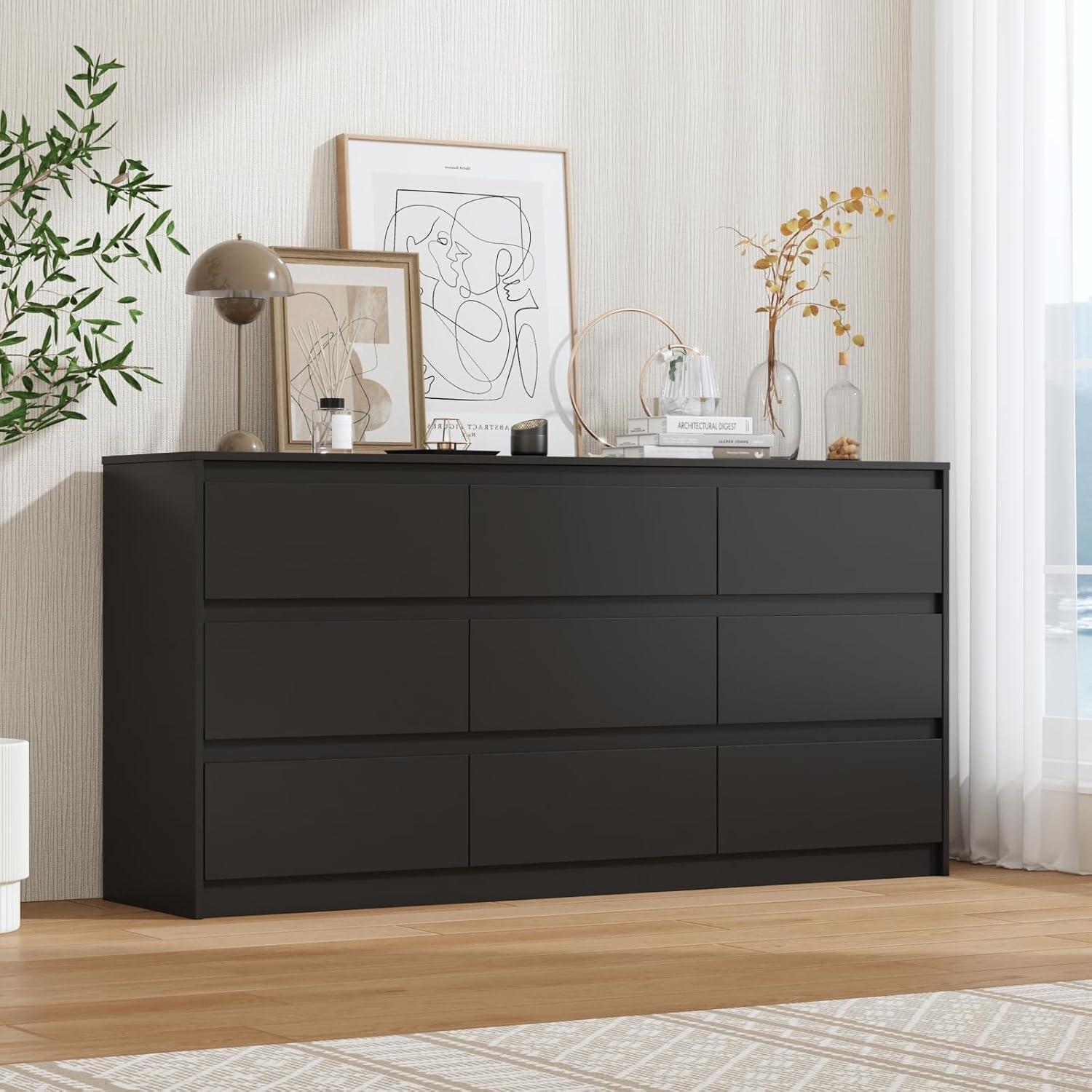 FAMAPY Chest of Drawers Dresser No Handles, 6 Drawer Dresser with Wide Storage, Modern Contemporary 6-Drawer Chest, for Bedroom Black (59”W x 15.7”D x 32.3”H)