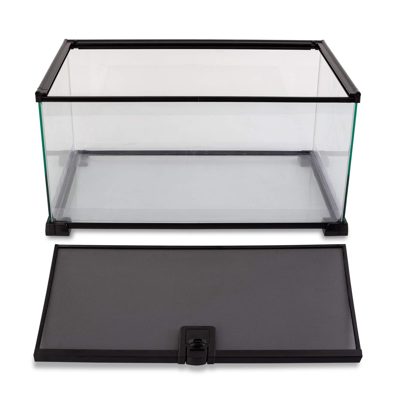 REPTI ZOO 10 Gallon Reptile Tank Glass Natural Cages Terrarium 20" x 12" x 10" Sliding Screen Top for Reptile Hamster Hedgehog Small Animals