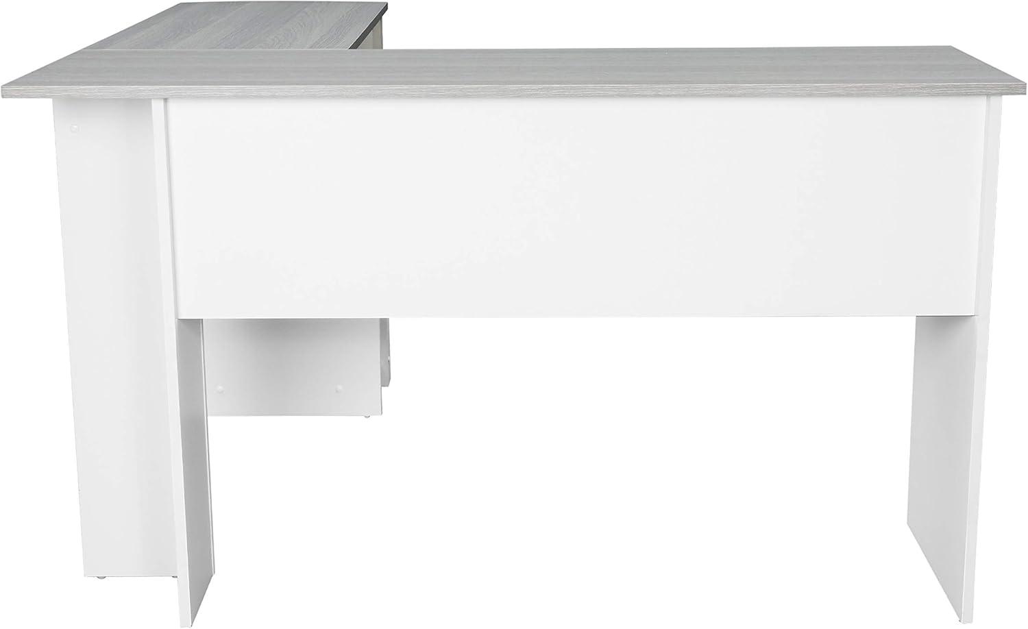 Modern Gray L-Shaped Home Office Desk with Side Storage Shelves