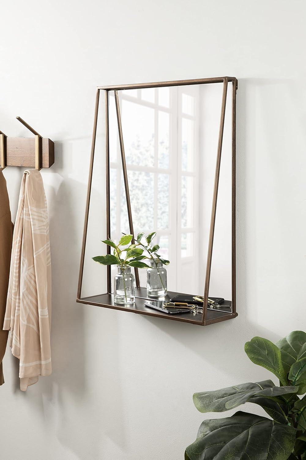 Kate and Laurel Lintz Metal Framed Mirror with Shelf, Bronze 18x24