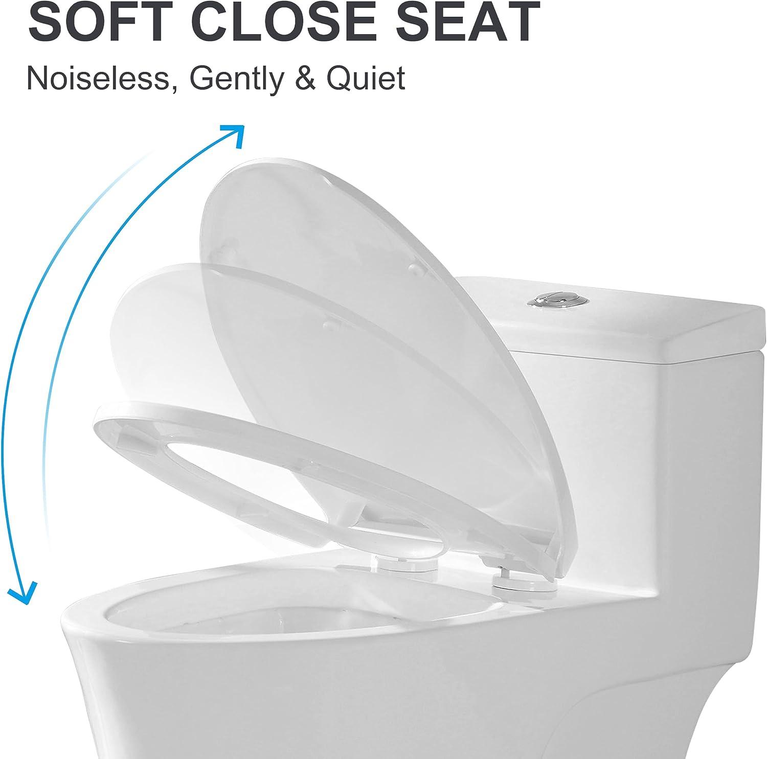 White Elongated Soft-Close Plastic Toilet Seat