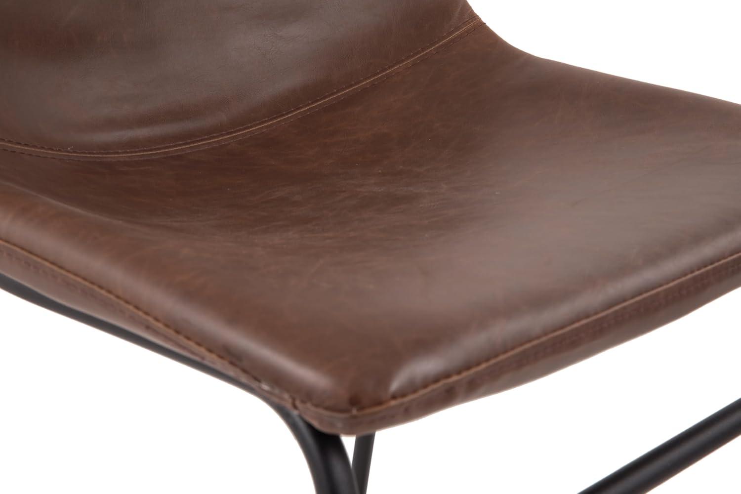 Low Brown Faux Leather Upholstered Metal Side Chair