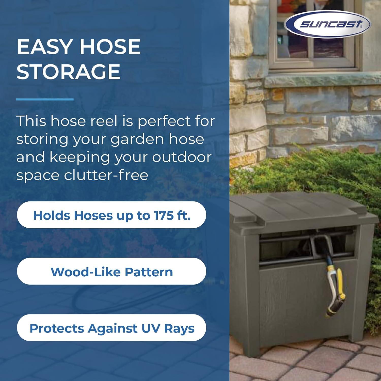 Suncast Farmington Smart Tube Weatherproof Outdoor Hideaway Standard Garden Hose Storage Pot Container with Brass Connections, Stoney (2 Pack)