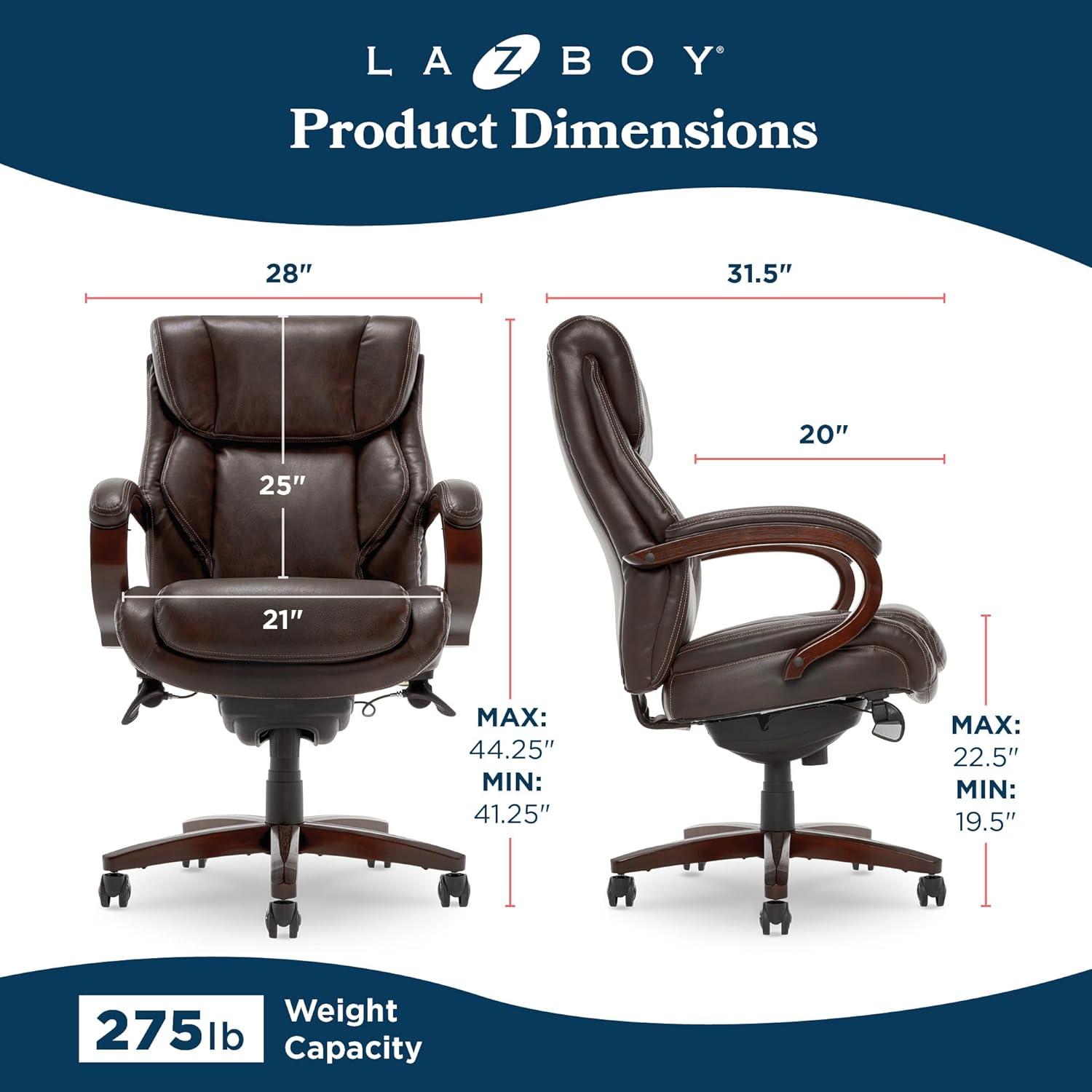 La-Z-Boy La-Z-Boy Bellamy Executive Office Chair with Memory Foam Cushions, Real Wood Arms and Swivel Base, Waterfall Seat Edge, Faux Bonded Leather