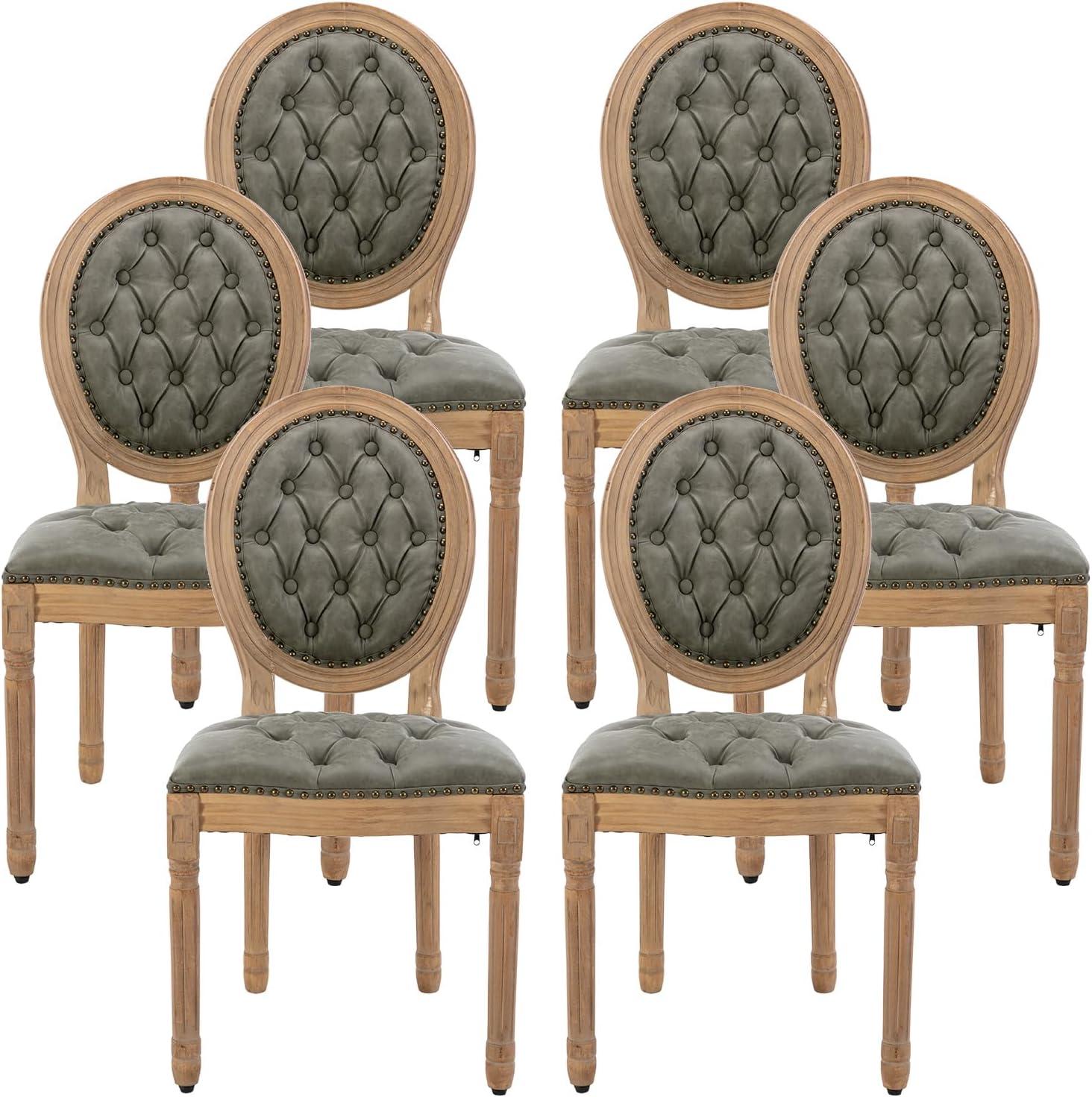 One Allium Way® French Style Vintage Solid Wood Upholstered Dining Chair (Set of 6)