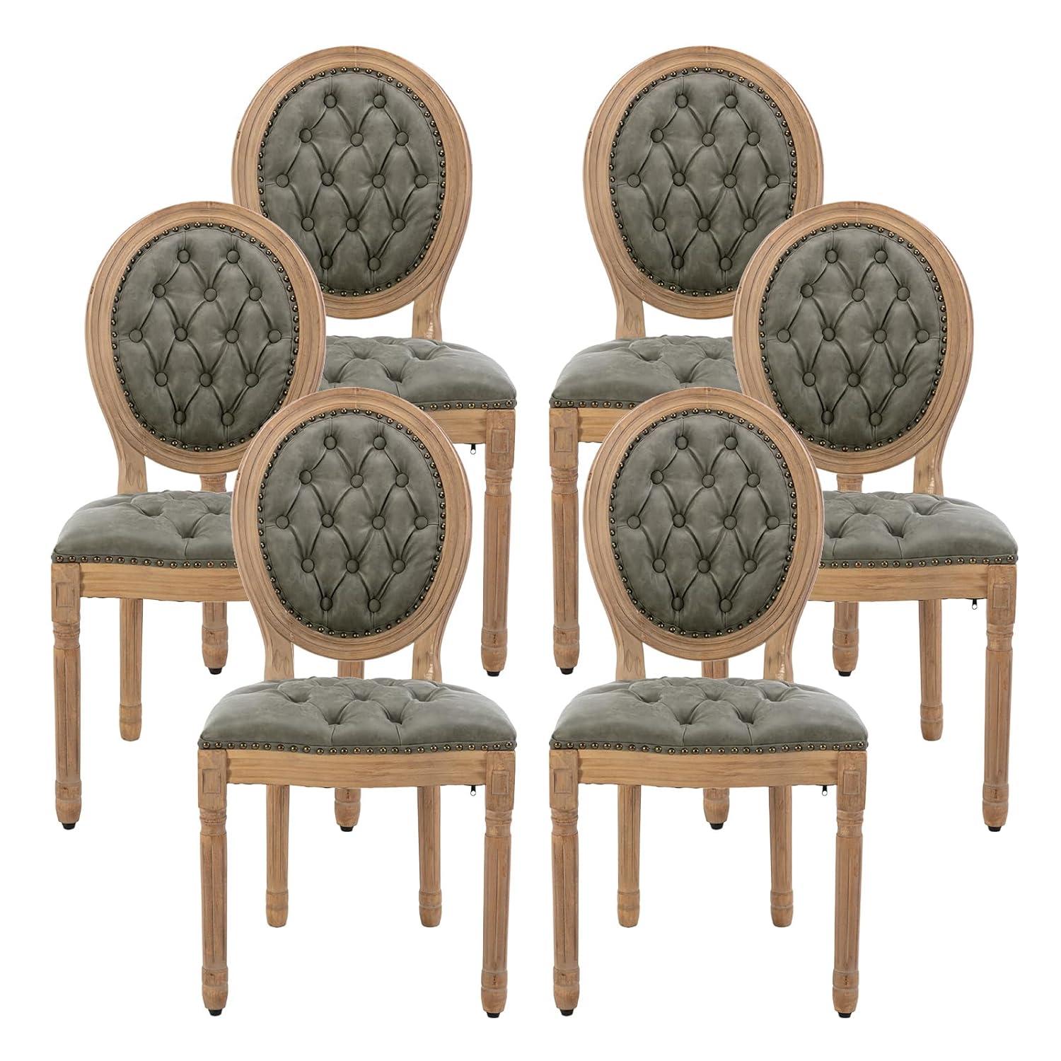 One Allium Way® French Style Vintage Solid Wood Upholstered Dining Chair (Set of 6)
