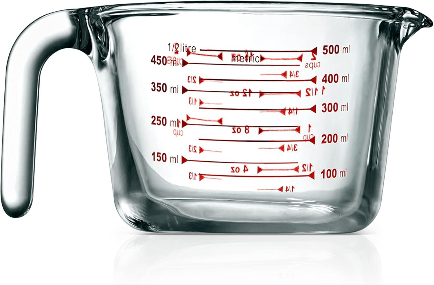 NutriChef High Borosilicate Glass Measuring Cup with Customized Decal Scale, 500 ml