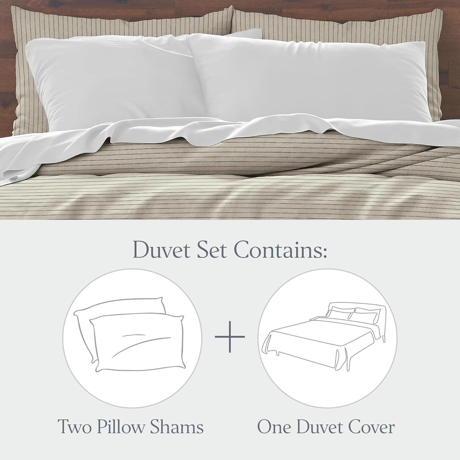 Ella Jayne Home French Linen Cotton Striped Duvet Cover 3-Piece Set