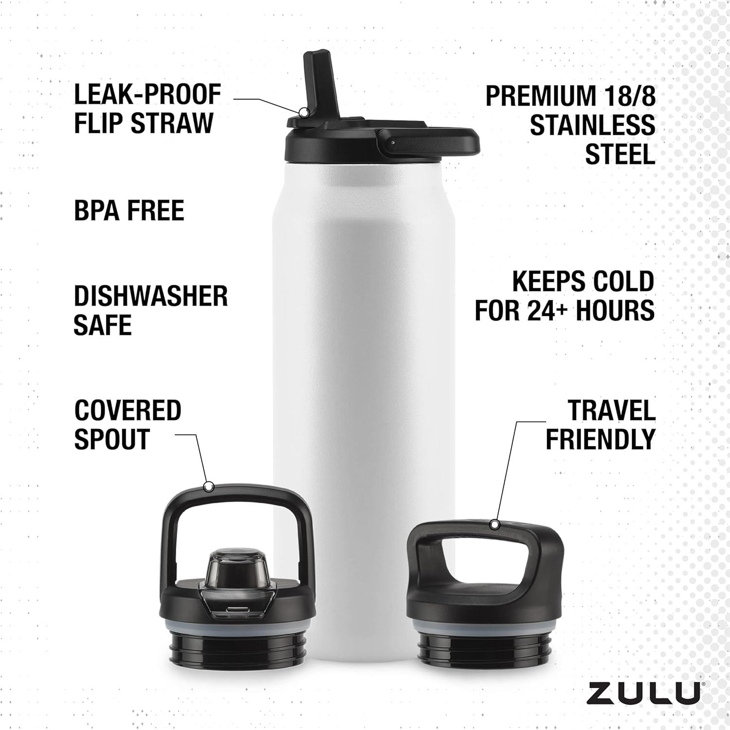 Zulu Base 40oz Stainless Steel Water Bottle - White