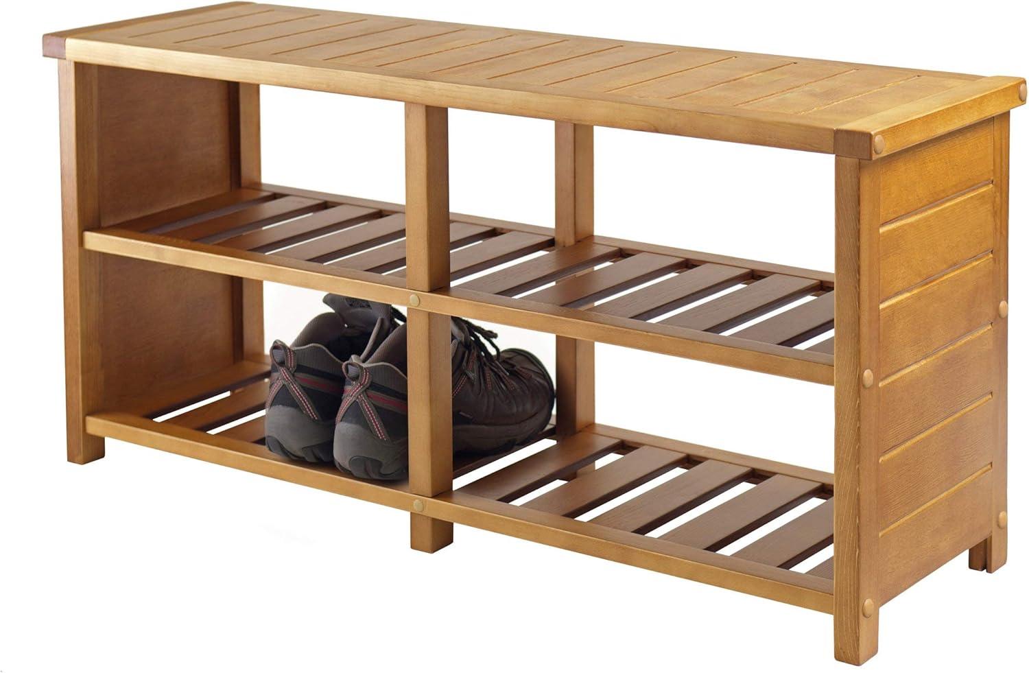 Natural Teak Wood Keystone Entryway Shoe Storage Bench