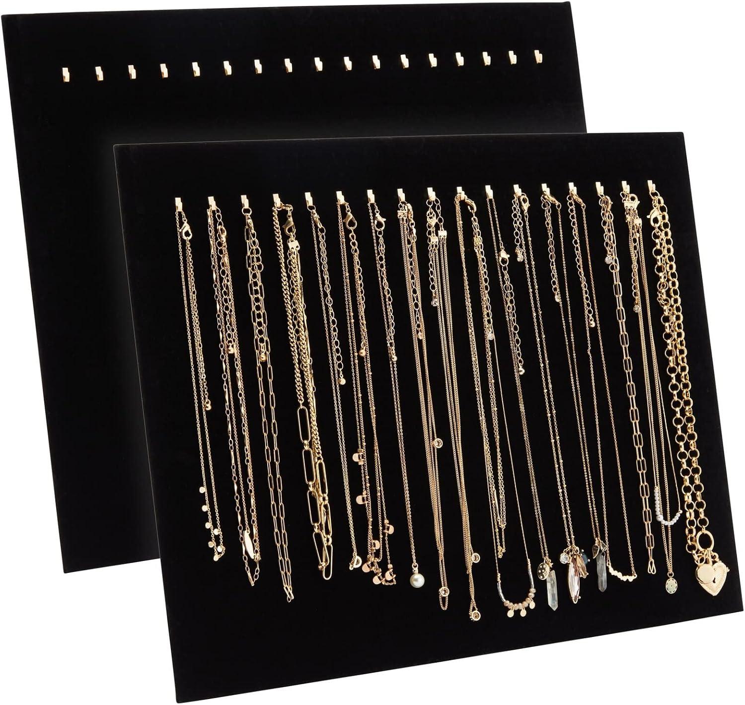 Genie Crafts Genie Crafts 2-Pack Jewelry Display for Selling - Velvet Necklace Holder Stand, Organizer for Retail (17 Hooks, Black)