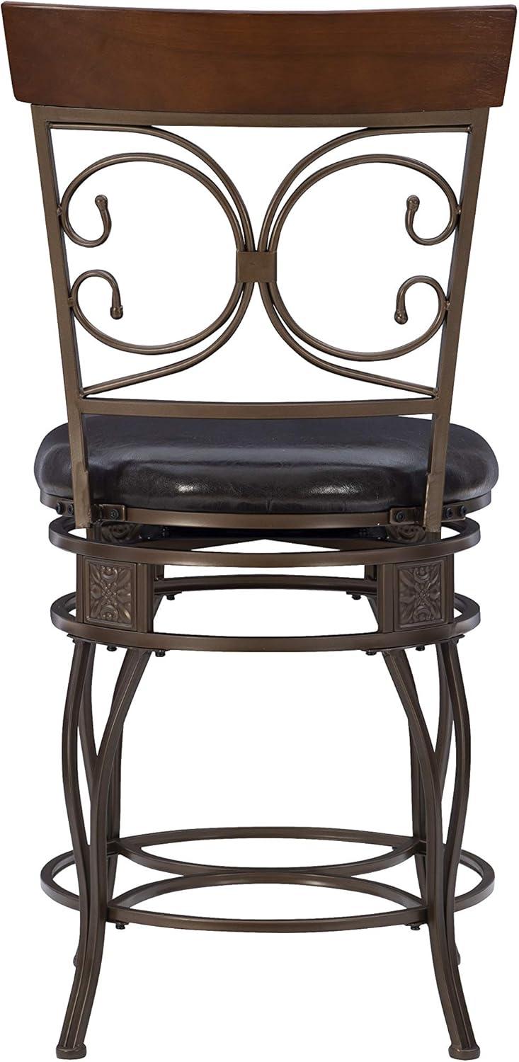 Bronze & Brown Faux Leather High-Back Swivel Counter Stool