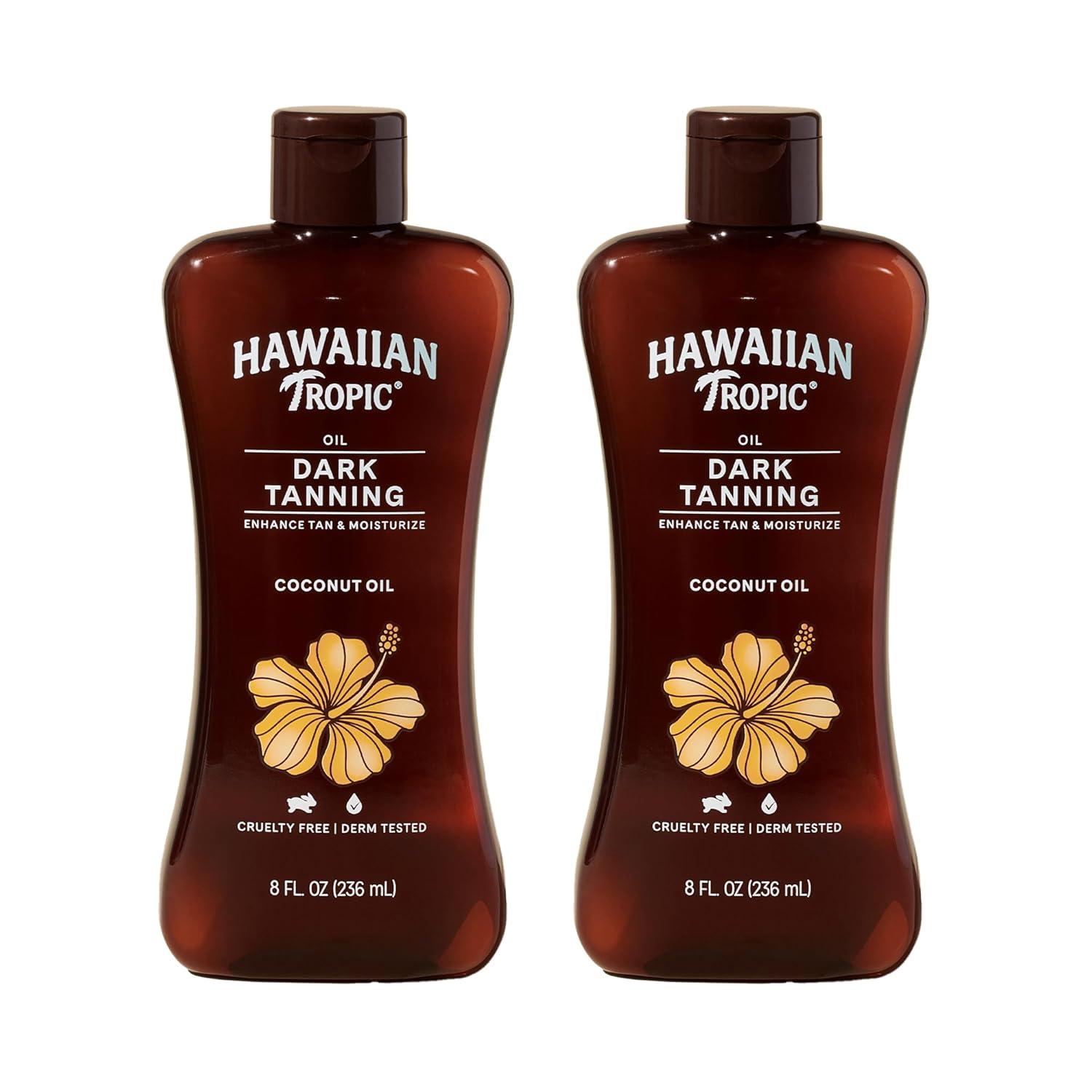 Hawaiian Tropic Dark Tanning Oil, 8oz | Moisturizing Body Oil, Tan Enhancer, Cocoa Butter Oil, Coconut Oil for Skin, Oxybenzone Free, 8oz each Twin Pack C14