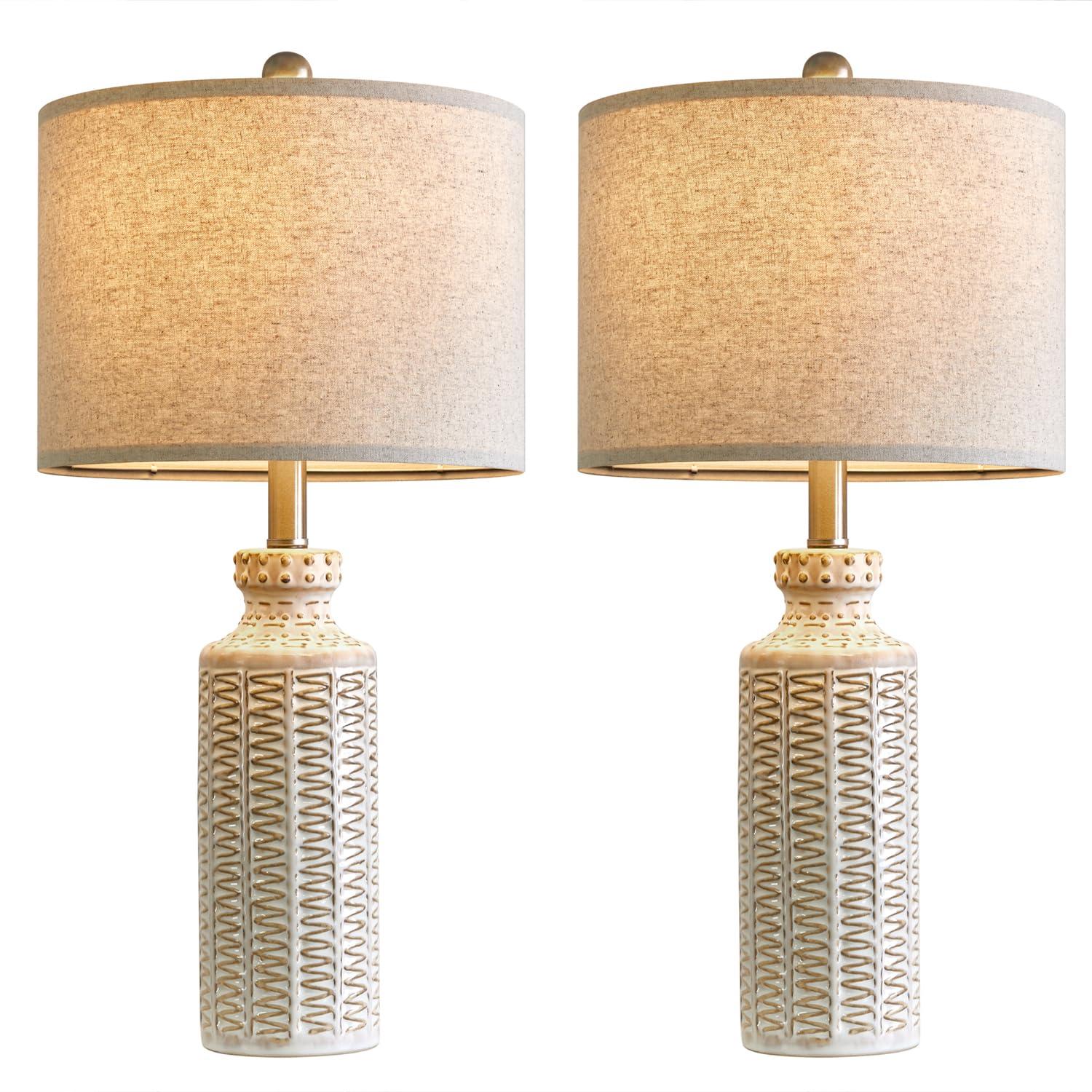 23" Modern Ceramic Table Lamp Set of 2 for Living Room White Desk Lamps for Bedroom Farmhouse Bedside Nightstand Bedside Lamp End Table Lamps Beige