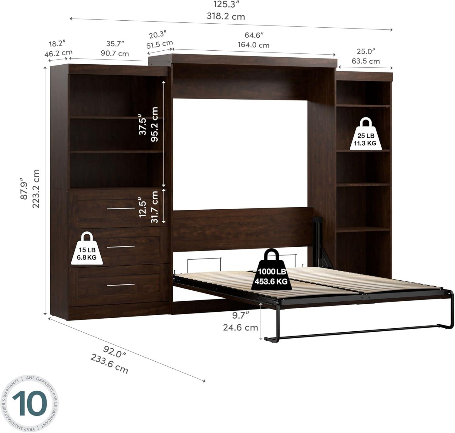 Chocolate Brown Queen Murphy Bed with Storage and Shelving