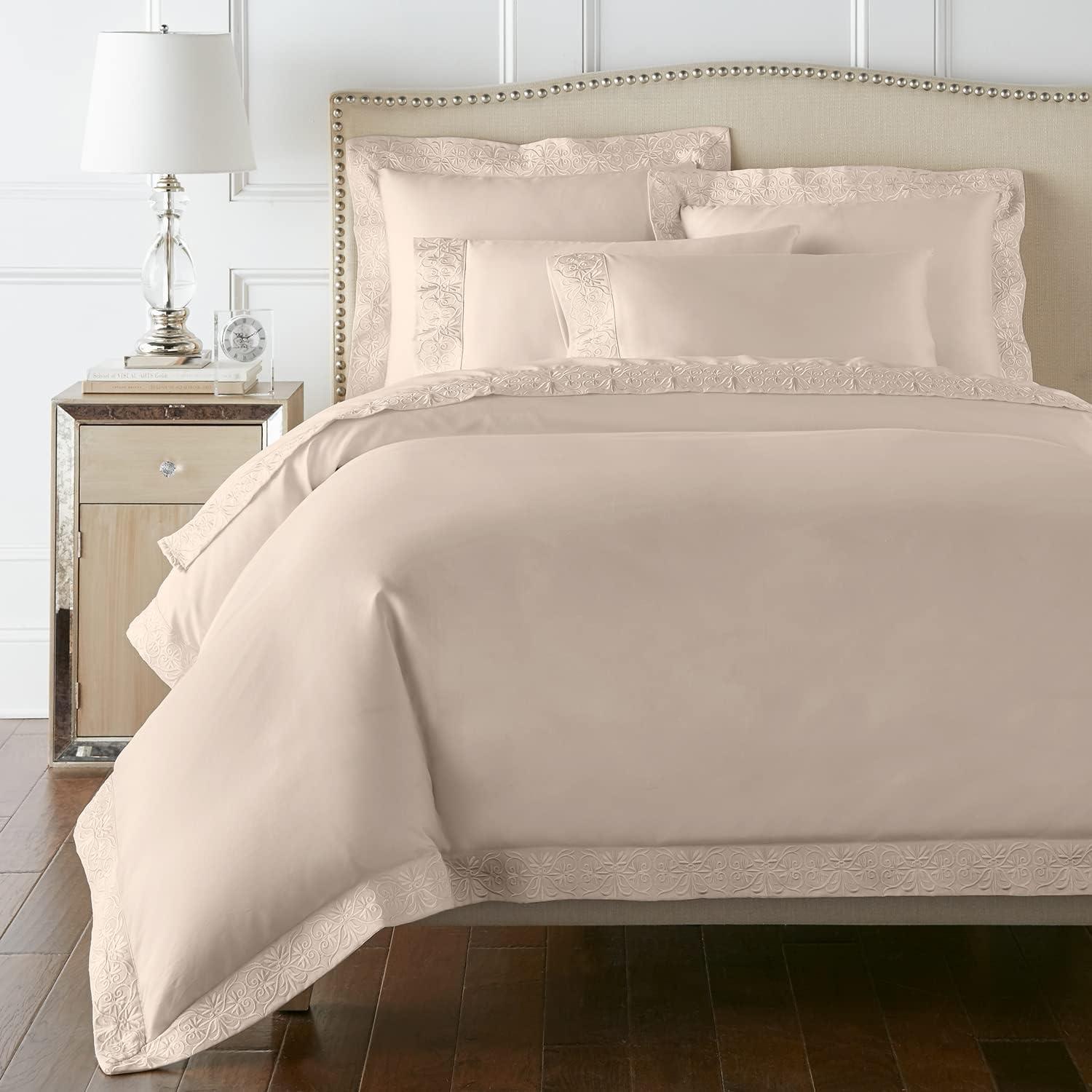 Soft Peach King Cotton Embroidered Duvet Cover Set