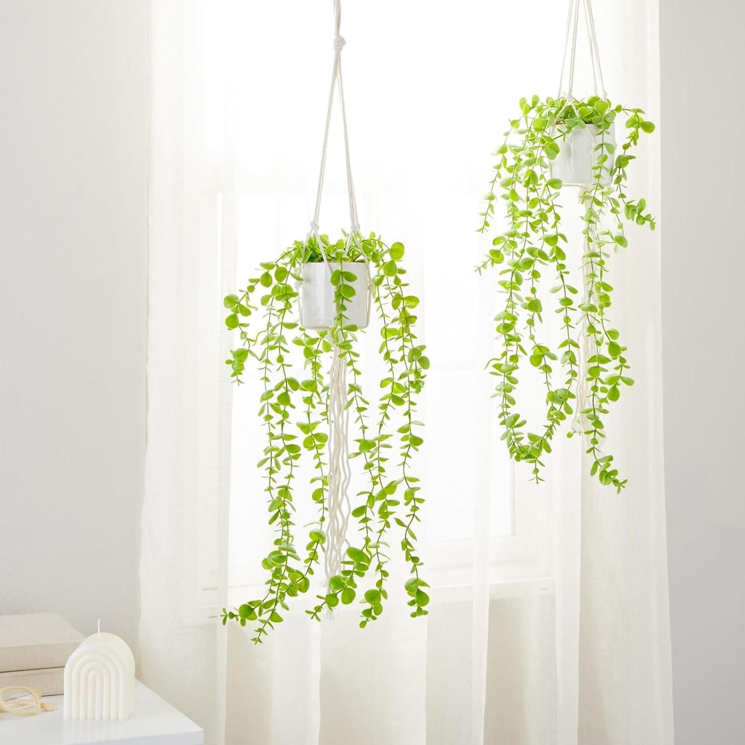 Verdant Bliss 31" Silk Eucalyptus in White Ceramic Pot with Macrame Hanger