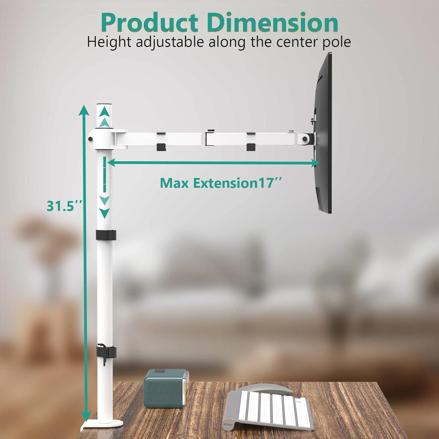 White Extra Tall Adjustable Monitor Desk Mount for 13-32 Inch Screens