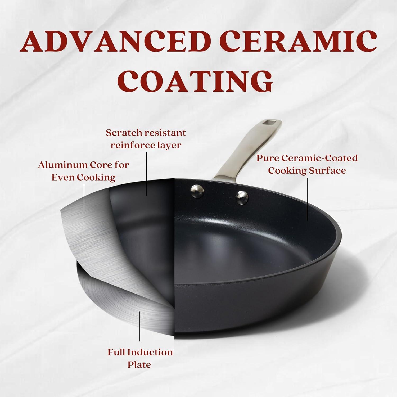 Alva Maestro Ceramic Nonstick Frying Pan Skillet Non Toxic Omelette Pan Kitchen Cookware PFAS, PFOA & PFTE Free, for Cooking Pan Set, Induction Safe, Add to Your Pots and Pans Set Cookware