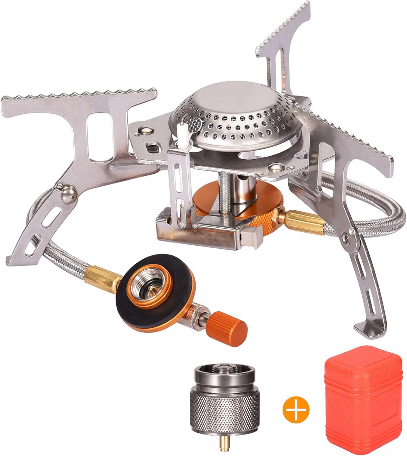 Portable Stainless Steel Gas Camping Stove with Propane Adapter